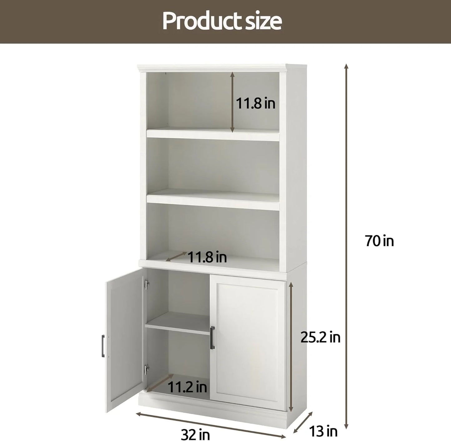 70-Inch Tall White Bookcase 5 Tiers Shelves Open Storage Bookshelf