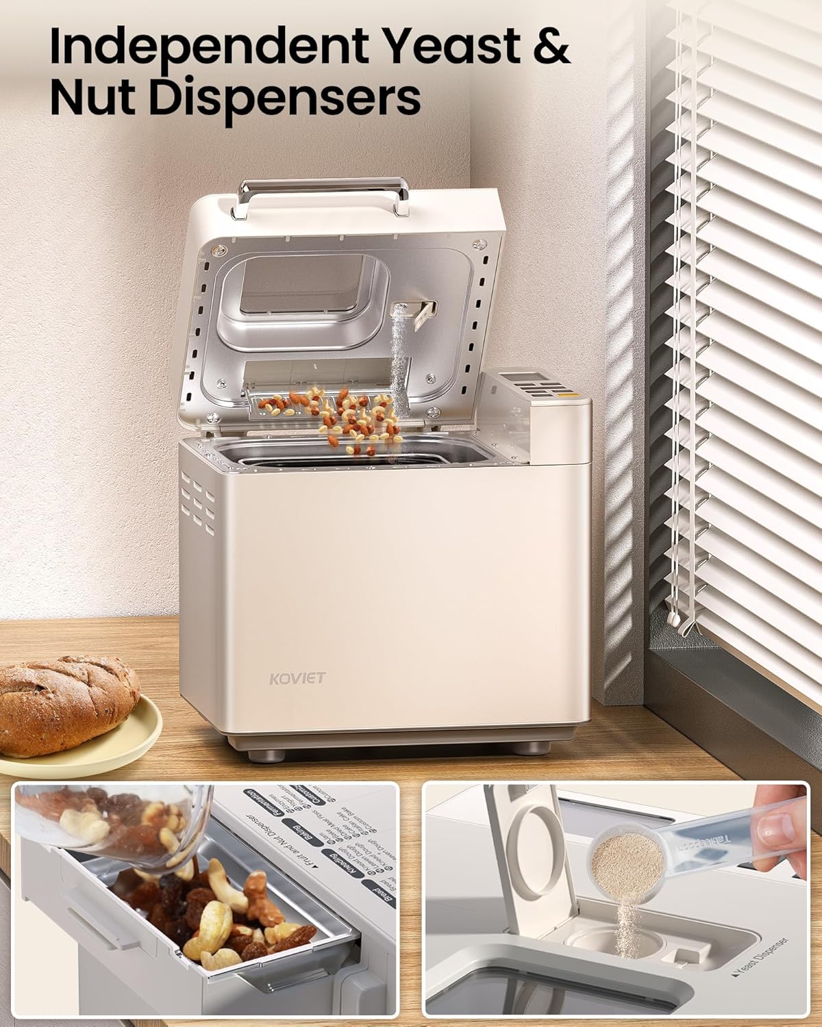 25-in-1 Bread Maker with Automatic Dual Dispenser, 2-Pound Stainless Steel Bread Maker