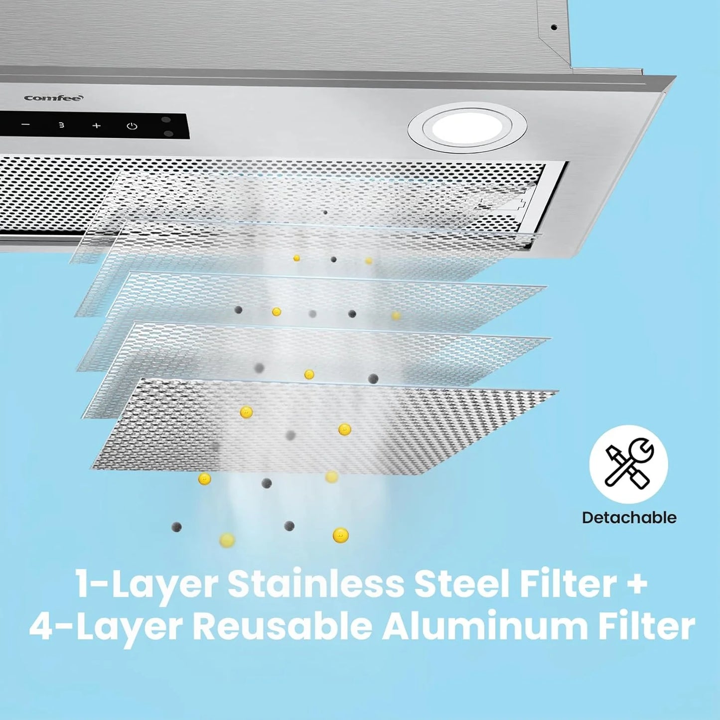 Comfee 30" Under Cabinet Ducted/Ductless Convertible Slim Vent Durable Stainless Steel Kitchen Reusable Filter