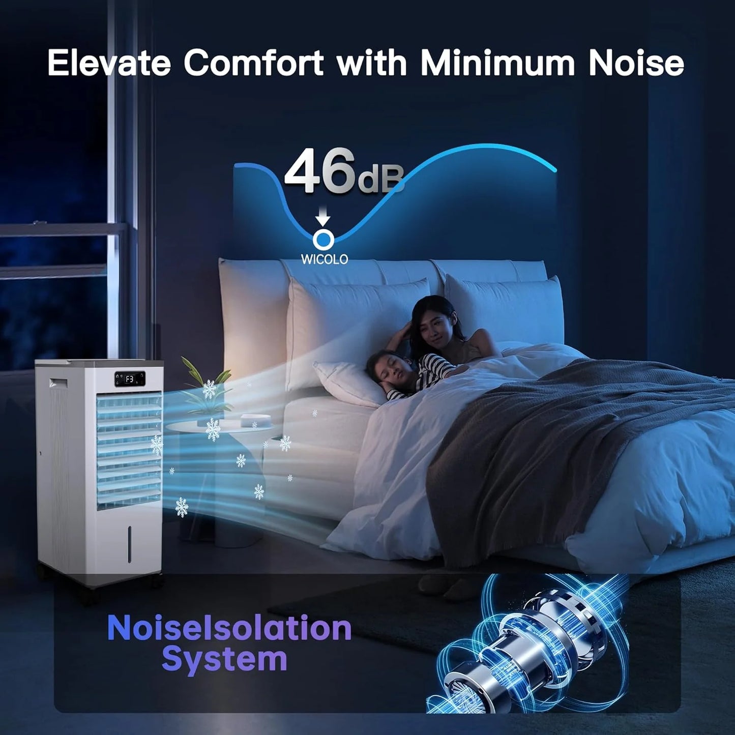 Windowless Portable Air Conditioners, Evaporative Air Cooler w/3 Modes & 3 Speeds, 12H Timer for Smart Auto-off, 2-Gal Tank for 20H Cooling,16FT Remote,No Hose Needed,46db Swamp Cooler