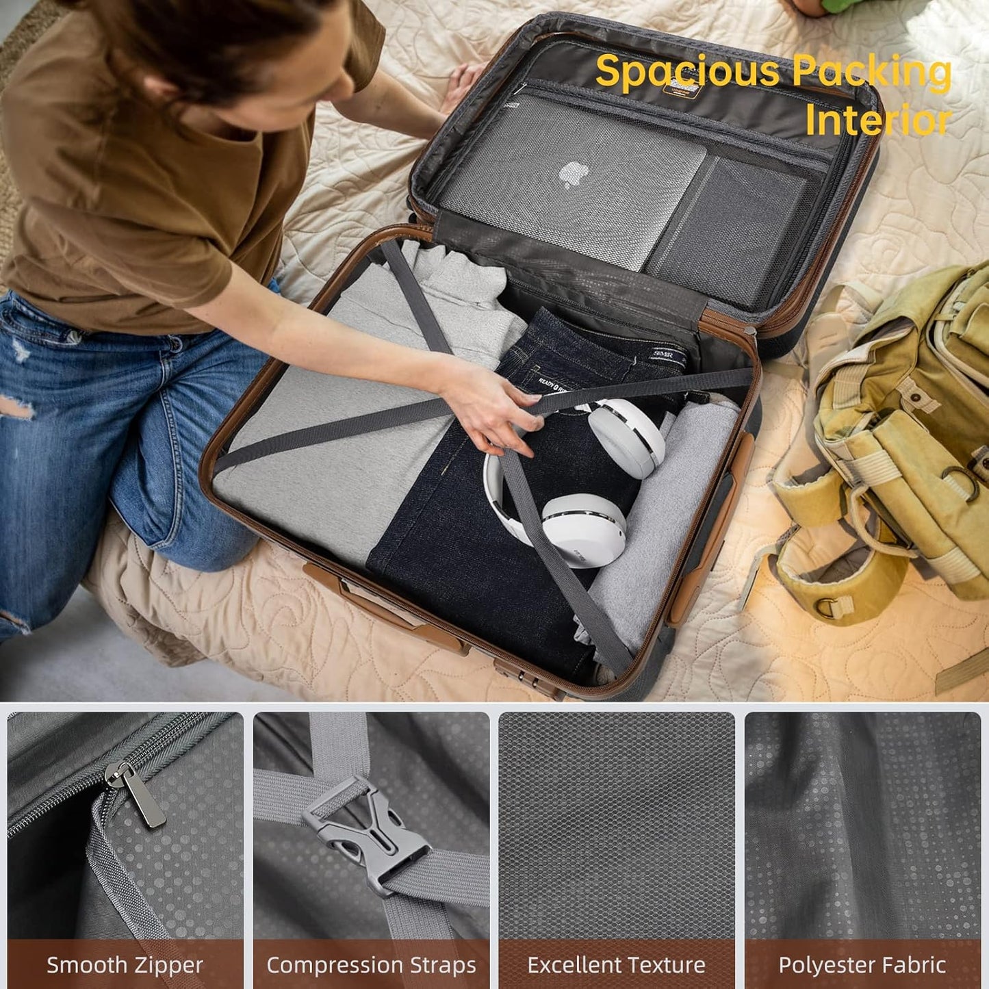 6-piece luggage set, expandable hardshell suitcase set with spinner wheels, lightweight rolling luggage set