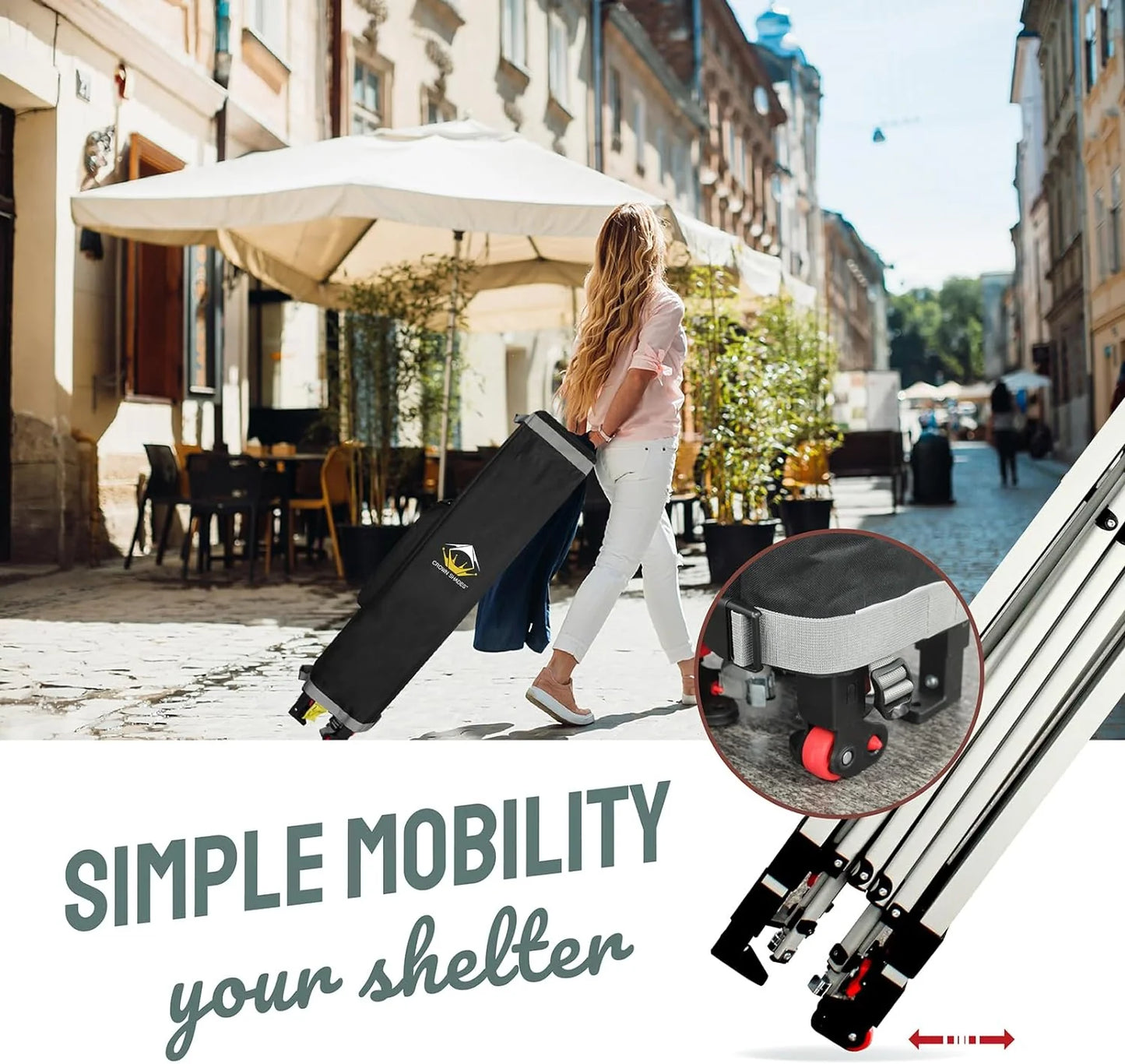 10x10 Pop-Up Awning - One-Click Installation Beach Tent - Outdoor Sunshade Silver Coated Top, 3 Heights and 4 Sand Pockets