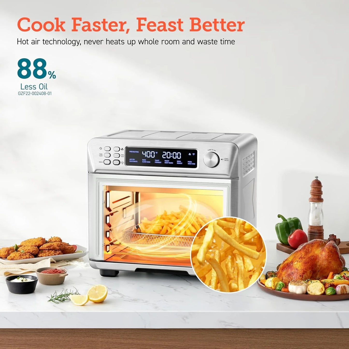 COSORI Smart 12-in-1 Air Fryer Toaster Oven Combo, Airfryer Convection Oven Countertop, Bake, Roast, Reheat, Broiler, Dehydrate, 75 Recipes & 3 Accessories, 26QT