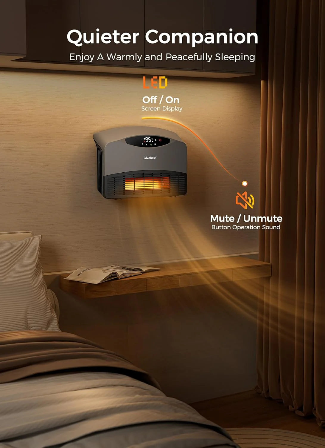 Wall mounted electric heater with WiFi and remote control, floor standing heater 1500W fast coverage for large rooms