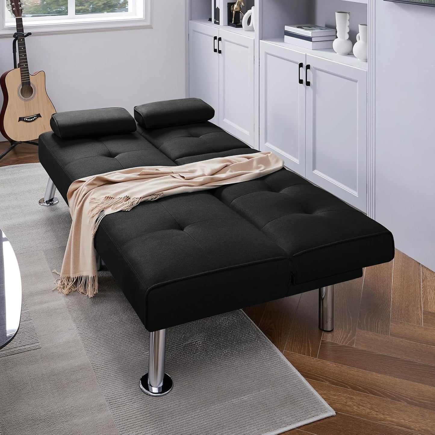Convertible Sofa Bed Modern Imitation Leather Home Recliner Flip Double Sofa Folding Sofa Bed Guest Bed