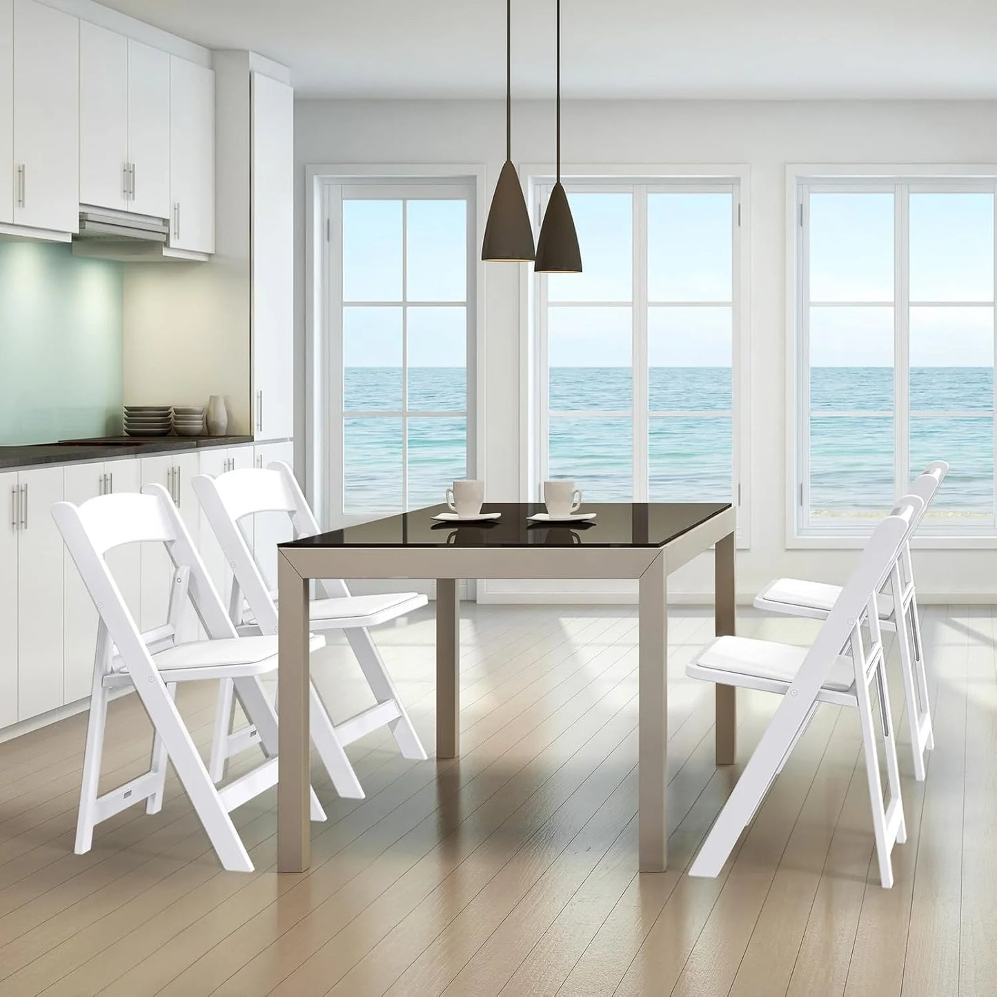 VINGLI Resin Folding Chair with Cushion Foldable Plastic Chair with Comfortable Cushioned Seat