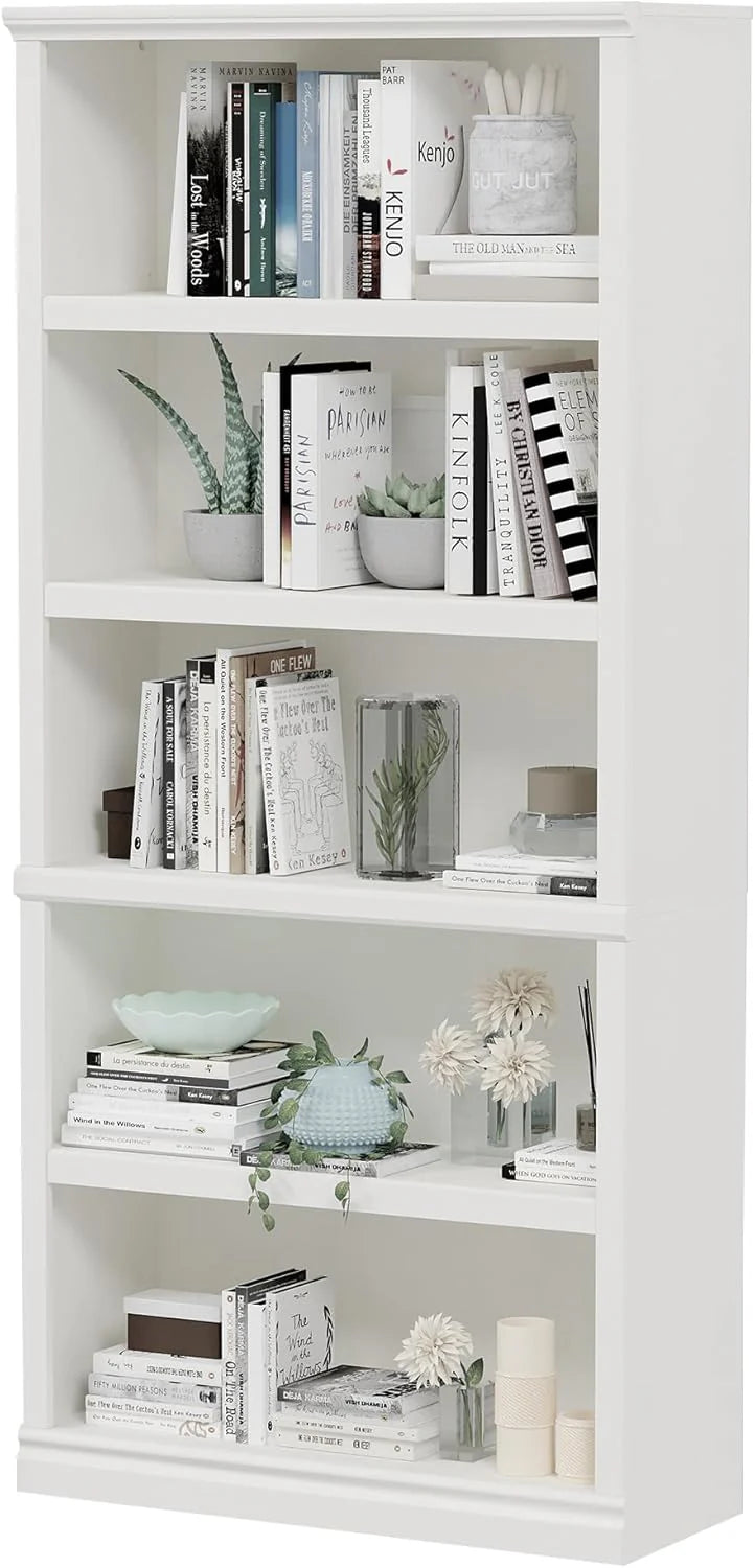 70-Inch Tall White Bookcase 5 Tiers Shelves Open Storage Bookshelf