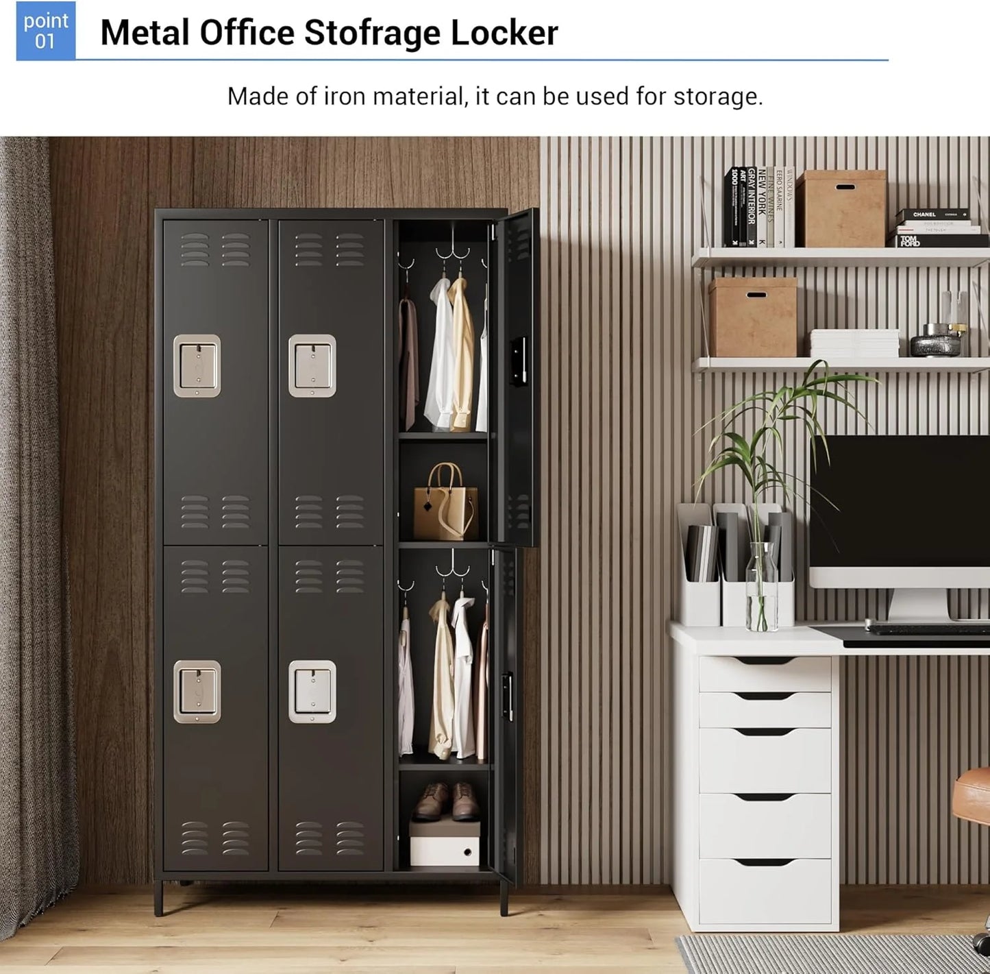 GAOMON Locker for Employees, 6 Doors Locker Cabinet with Hooks, Storage Locker