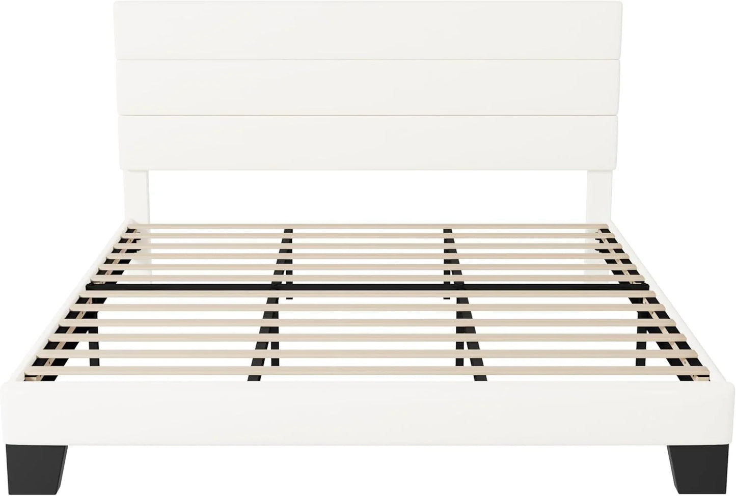 Allewie Queen Size Platform Bed Frame with Fabric Upholstered Headboard and Wooden Slats Support, Fully Upholstered Mattress Foundation/No Box Spring Needed