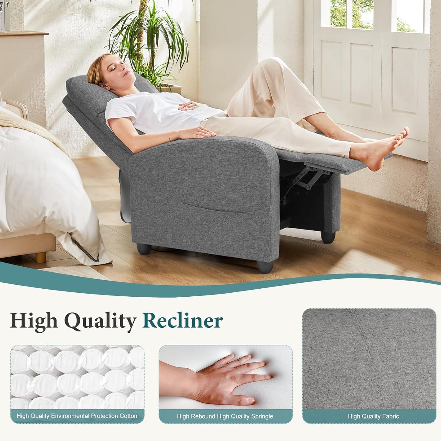 Swivel high-back rocking chair with footrest, padded glider baby chair with comfortable deep seat