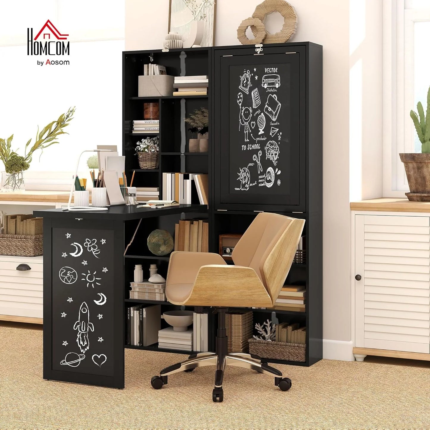 Folding convertible writing desk, wall mounted desk cabinet, multifunctional home office workstation
