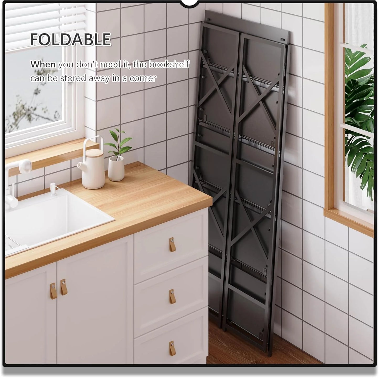 5 Tiers No Assembly Book Shelves 51.2" H Folding Bookshelf Bookcase