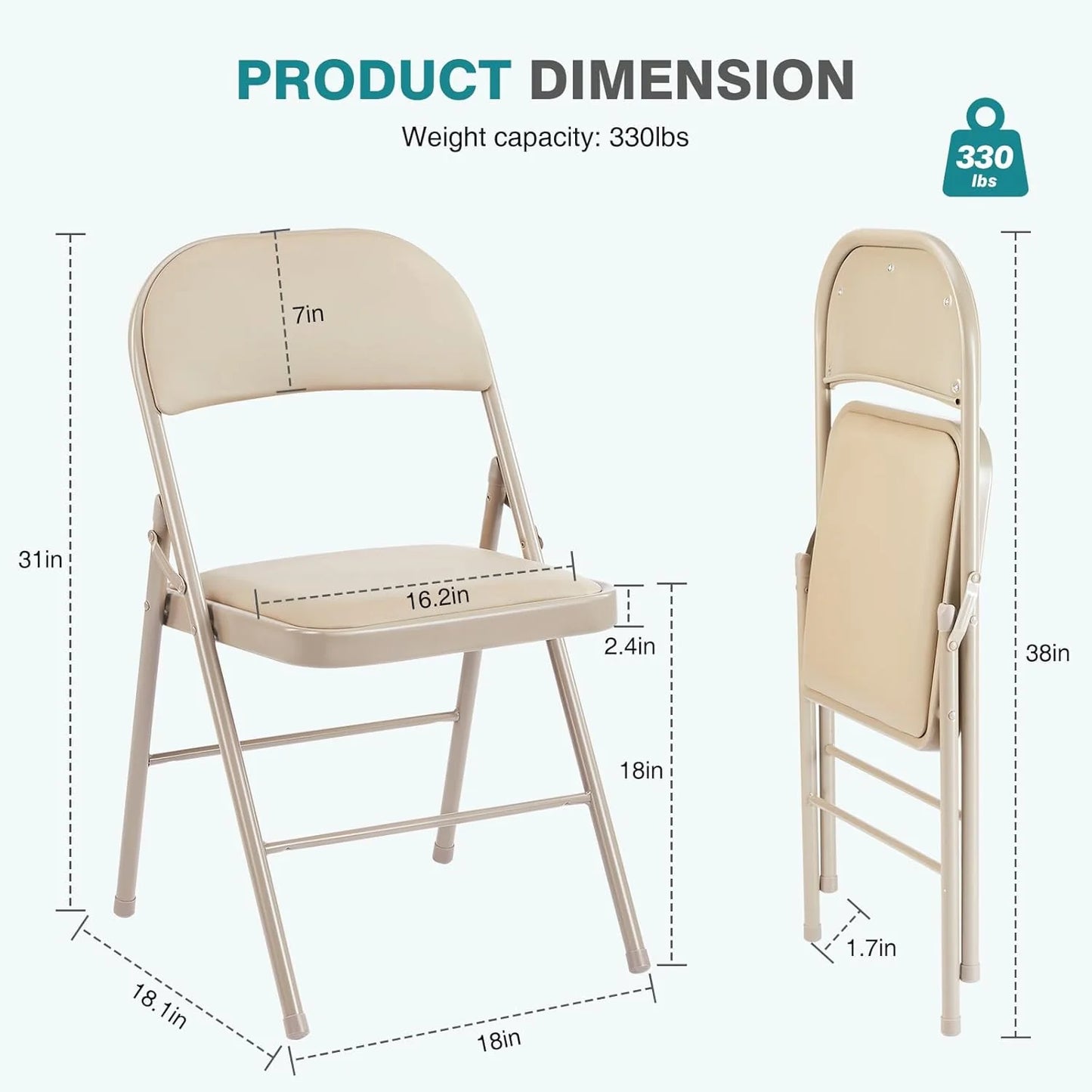 DUMOS 2 Pack Leather Padded Folding Chair, Indoor Outdoor Portable Stackable Commercial Seat