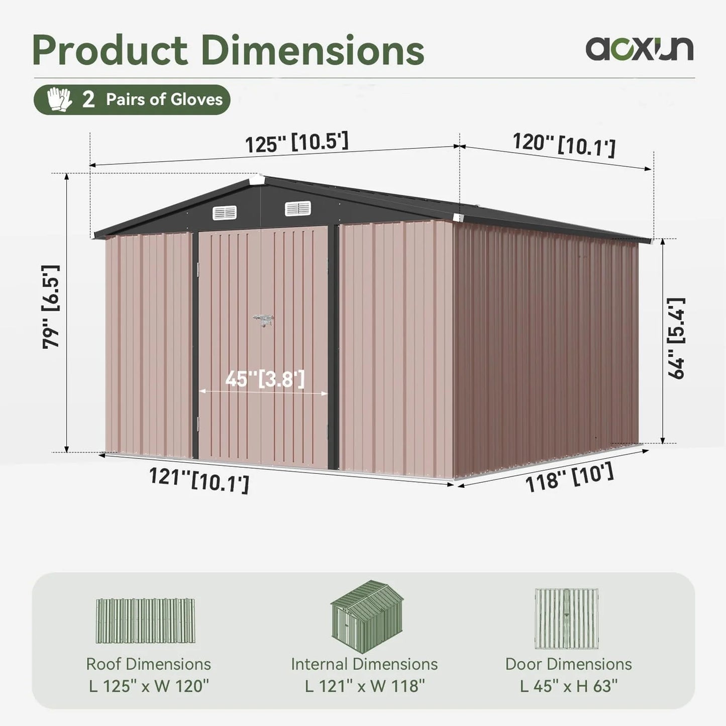 Aoxun 6.2x4 FT Shed Outdoor Storage Shed Metal Garden Shed with Lockable Doors & Slooping Roof Tool Shed Bike Shed for Backyard, Patio, Poolside (Brown)