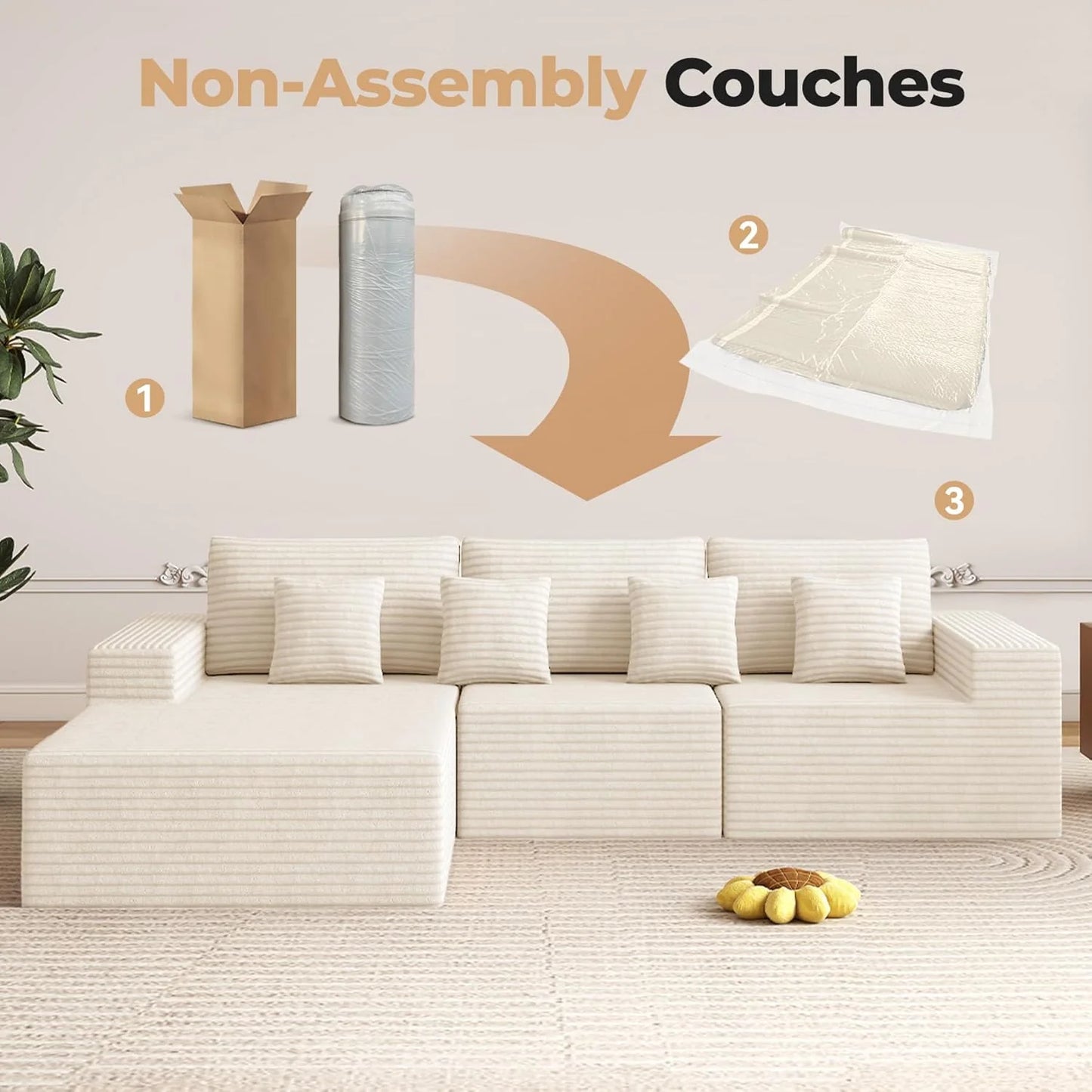111‘’ Modular Sectional Cloud Couches with L Shaped Chaise