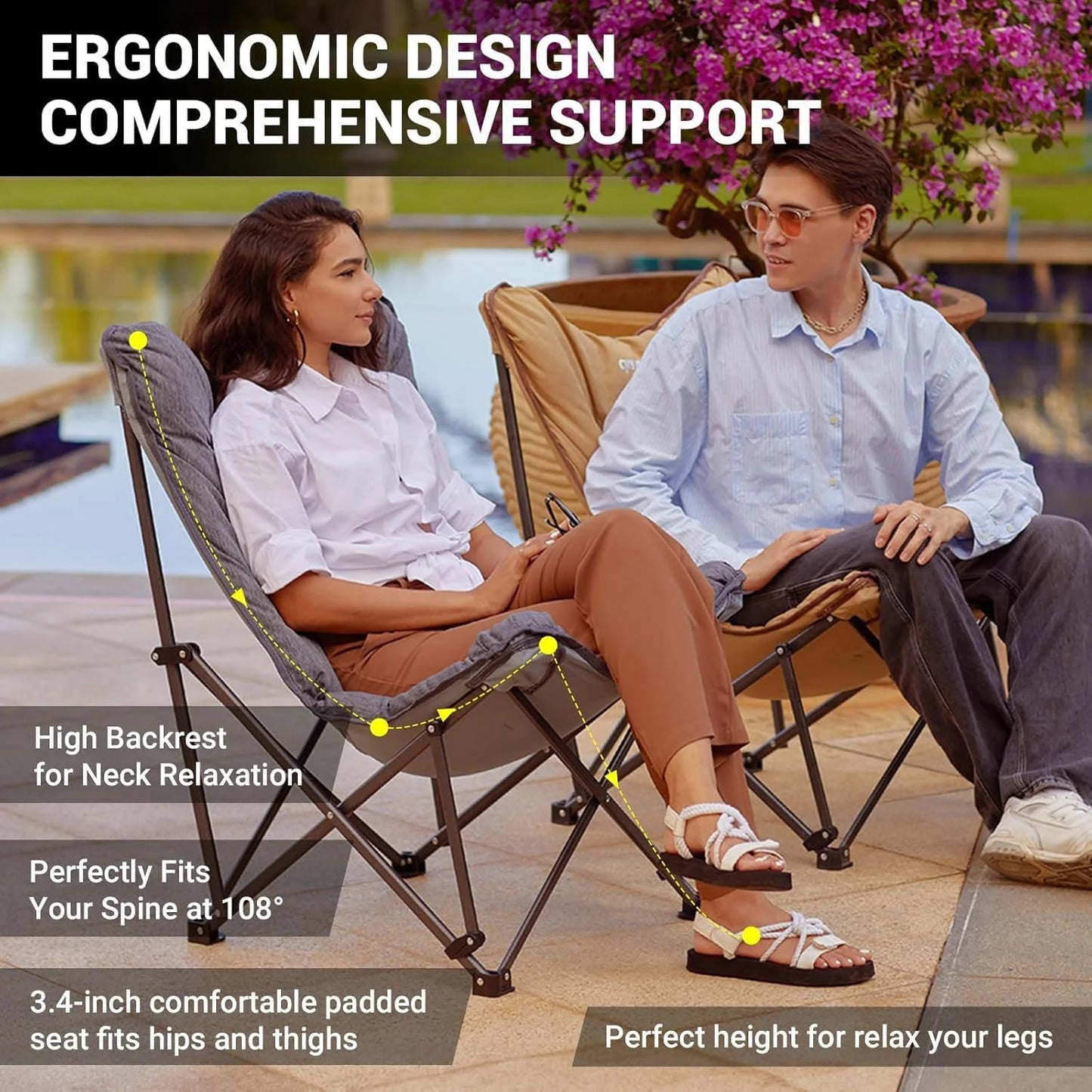 Butterfly chair, extra large thick comfortable camping chair, portable folding chair, 400 lb heavy duty seat
