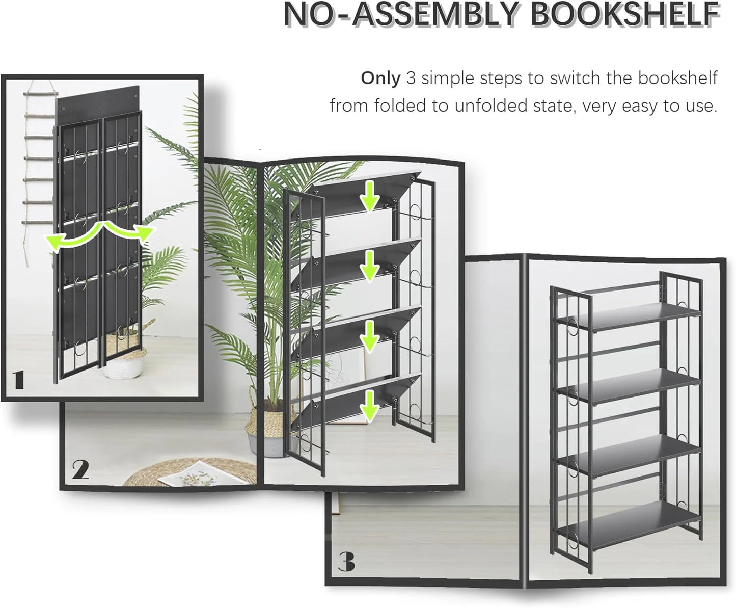 5 Tiers No Assembly Book Shelves 51.2" H Folding Bookshelf Bookcase