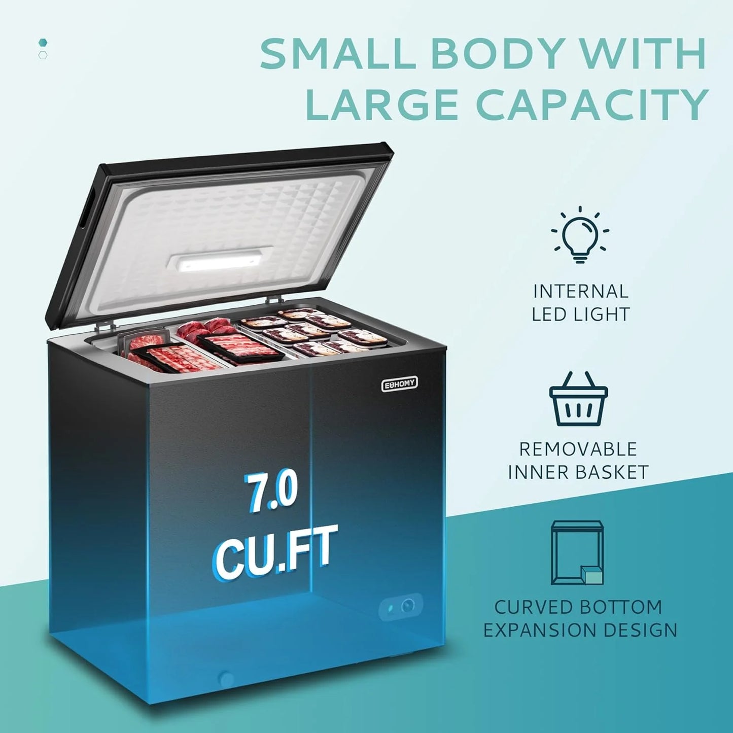 EUHOMY 3.5 Cu.Ft Chest Freezer with Removable Basket, Small Deep Freezer Adjustable 7 Thermostat, Quiet Mini Freezer Free-Standing Top Door, Energy Saving for Apartment/Garage/Basement/Dorm/Home,Black