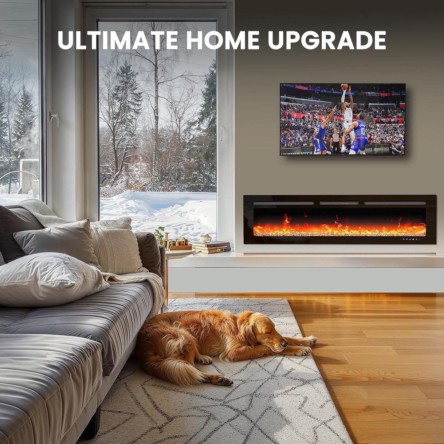 50" Smart Electric Fireplace 5300 BTU Heat Output, Ultra-Slim Wall-Mount or Built-In Electric Fireplace