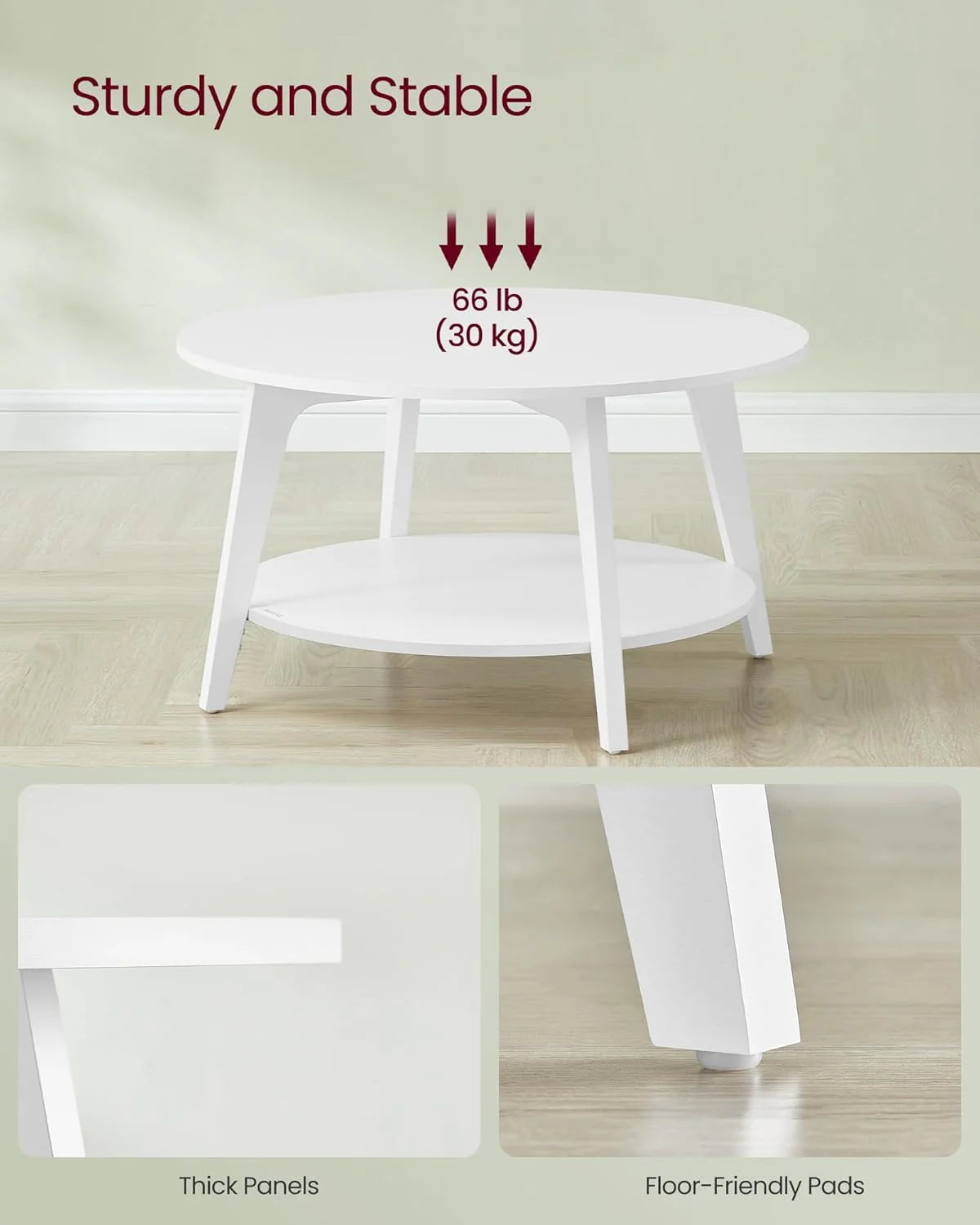 VASAGLE Round Coffee Table, 2 Tier Coffee Table with Storage, for Living Room, 31.5 x 17.7 Inches