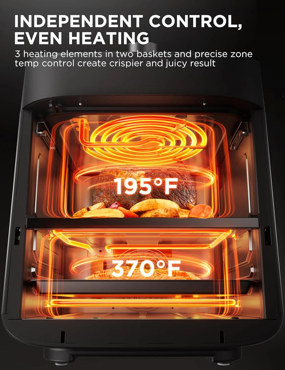 Dual Basket Air Fryer Oven 11 Quart 8 in 1 Functions, Clear Window, Smart Sync Finish, Works with Alexa, Wi-Fi Connectivity, 50+ App Recipes for family meals, Bake, Roast, Grill, Broil, Toast