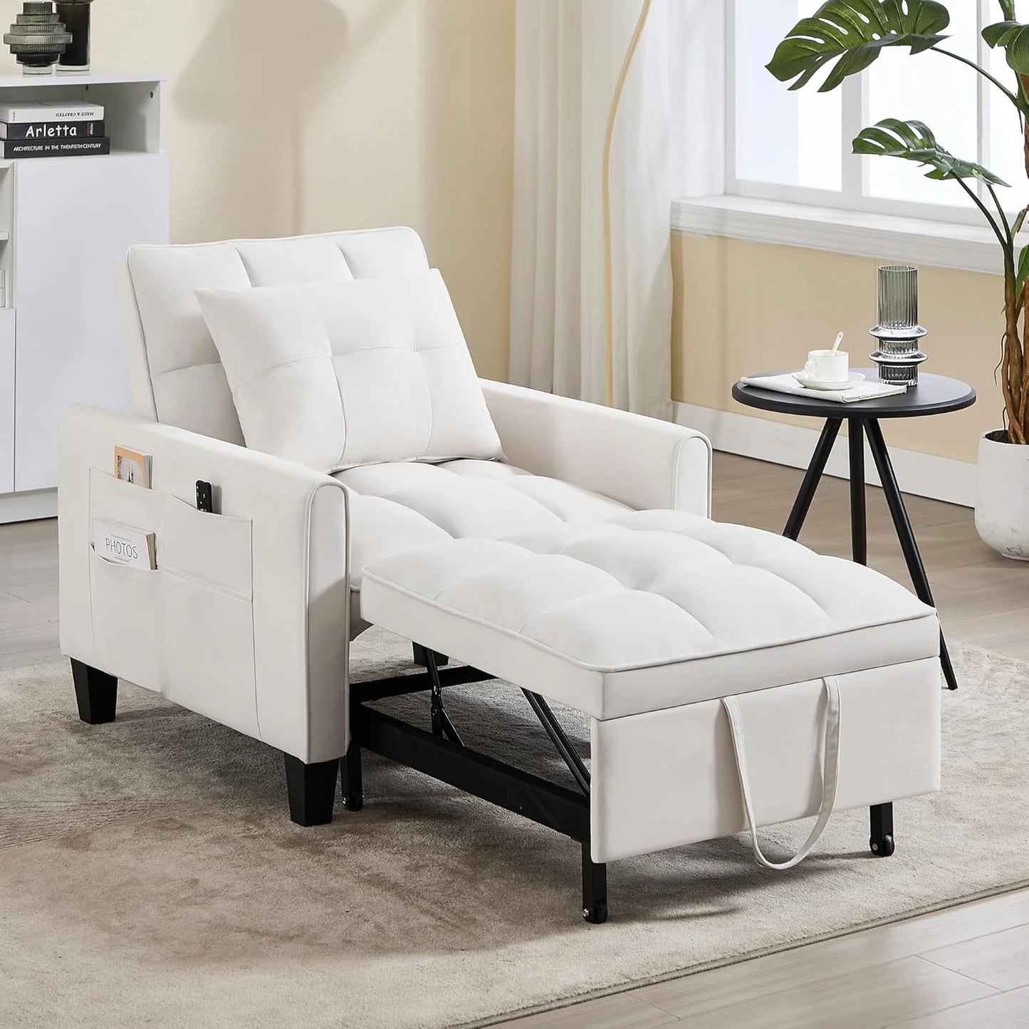 Convertible Sleeper Chair, 3 in 1 Sleeper Chair Bed Pull Out Sofa Bed Chairs, Velvet Single Sofa with Adjustable Backrest