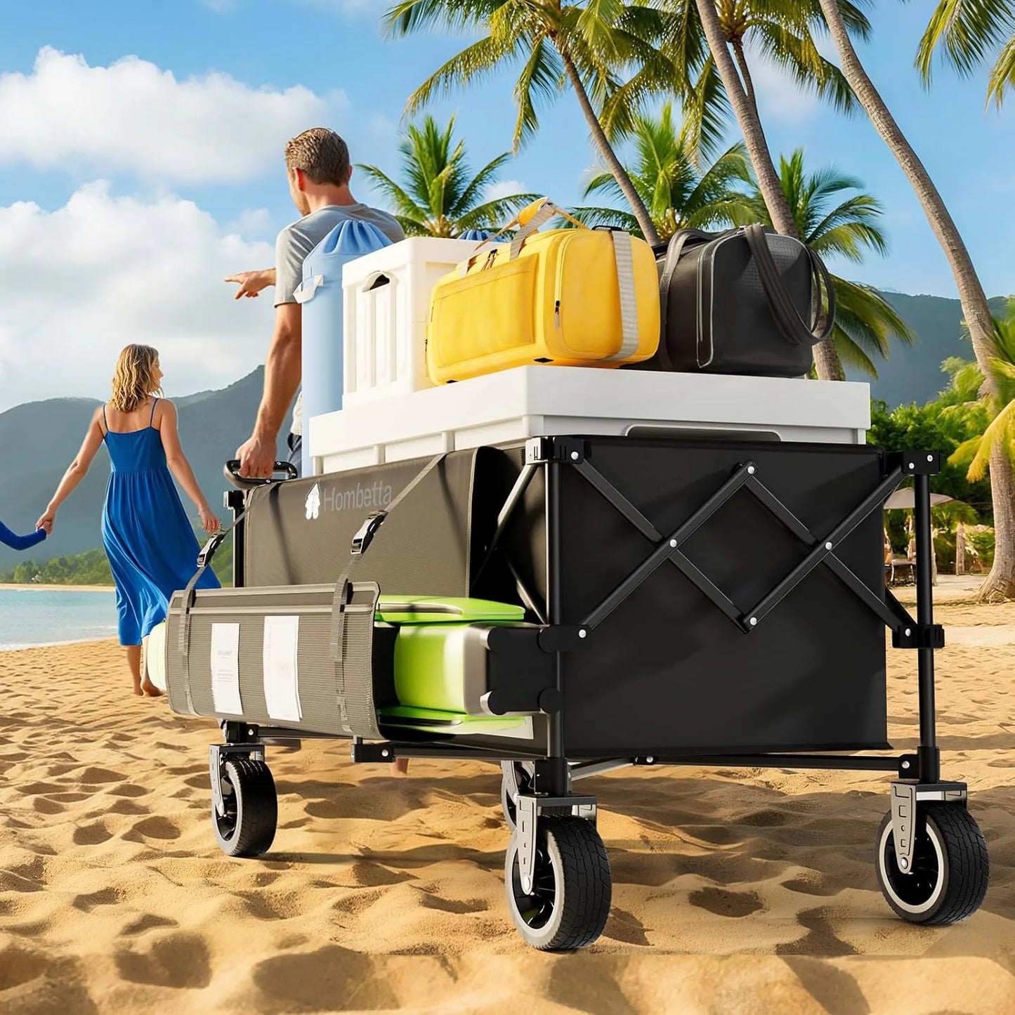 48" Extra Large Folding Travel Cart, 560 lb Capacity, 350 L Heavy Duty Utility Cart with Brakes and All-Terrain Wheels