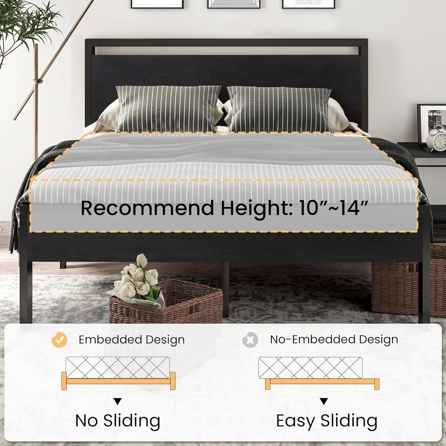 SHA CERLIN 14 Inch Full Size Metal Platform Bed Frame with Wooden Headboard and Footboard, Mattress Foundation, No Box Spring Needed, Large Under Bed Storage, Non-Slip Without Noise, Mahogany