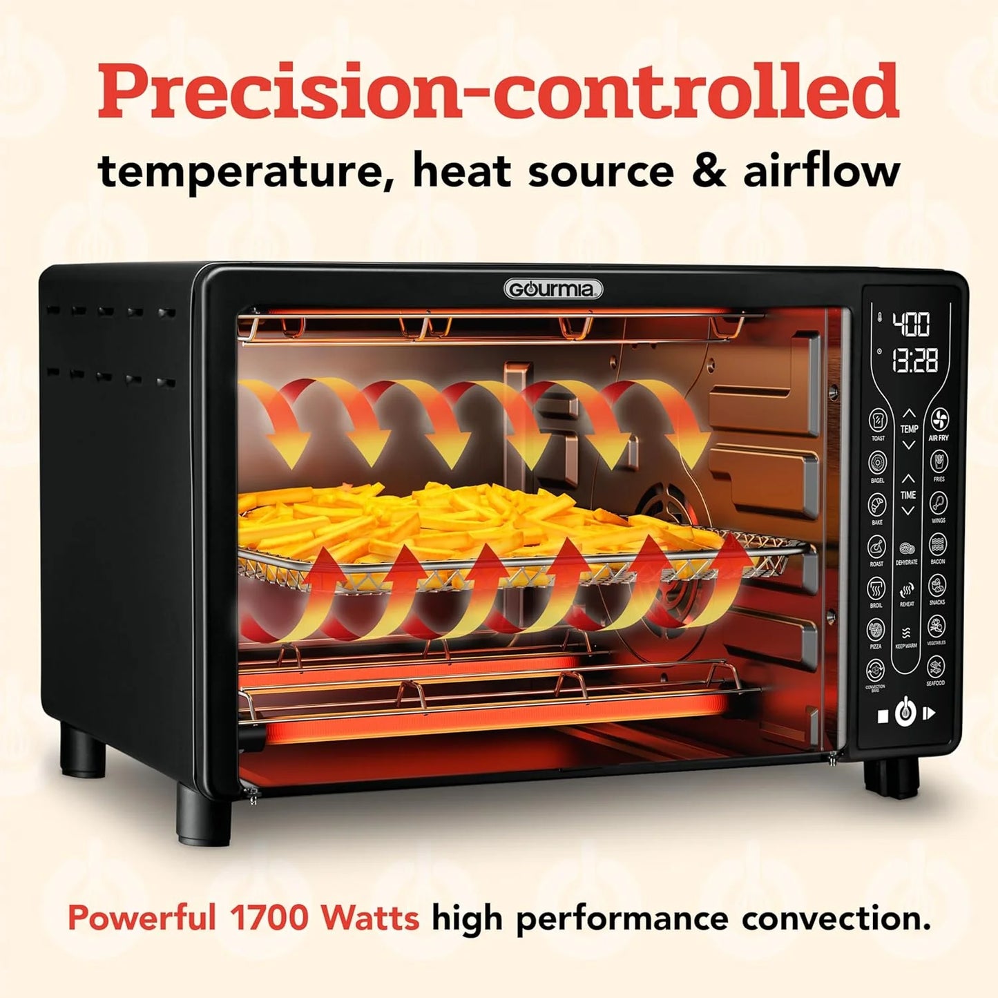 Gourmia Oven Air Fryer Combo with 17 Cooking Presets, 24L Capacity, Convection Rack, Baking Tray, Recipe Book GTF7460