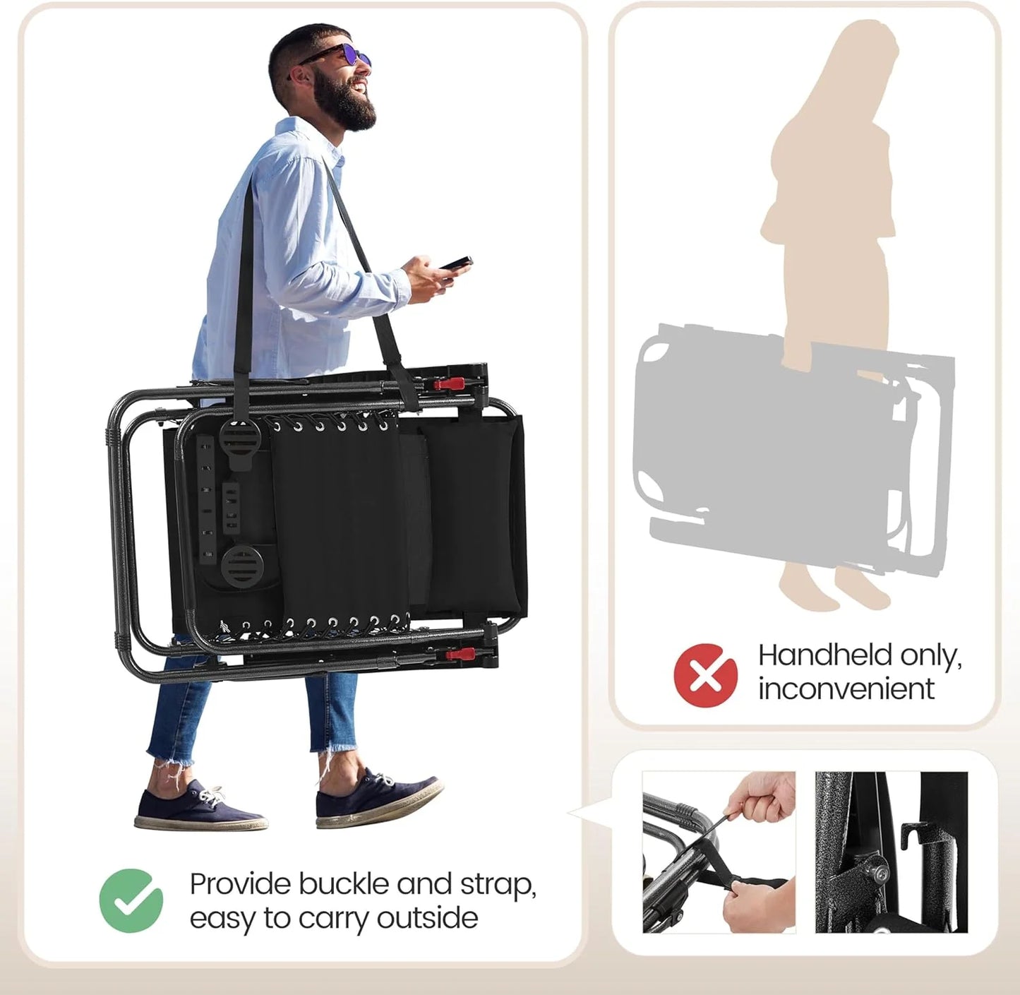 3PCS Zero Gravity Recliner Portable Outdoor Reclining Chair Set w/Side Table Folding Chaise Lounge Chairs