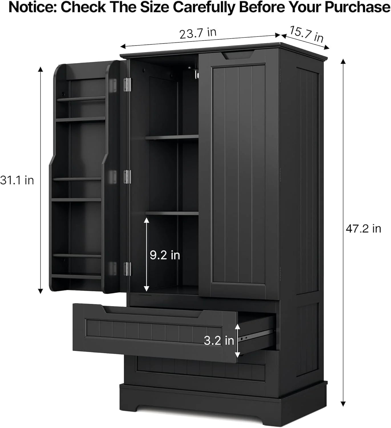 Gizoon Kitchen Pantry Cabinet with Drawers Freestanding Bathroom Storage Cabinet with Doors and Shelves, 47 Inch Small Pantry Cabinet