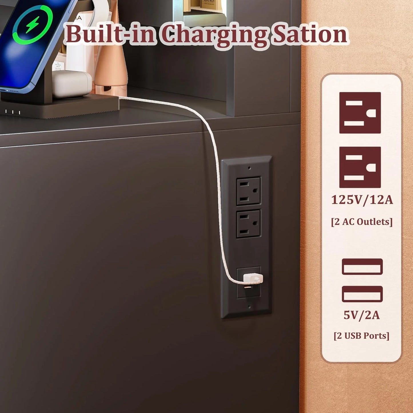 Vanity Desk with Mirror and Lights 39.3in Makeup Vanity with Large Mirror