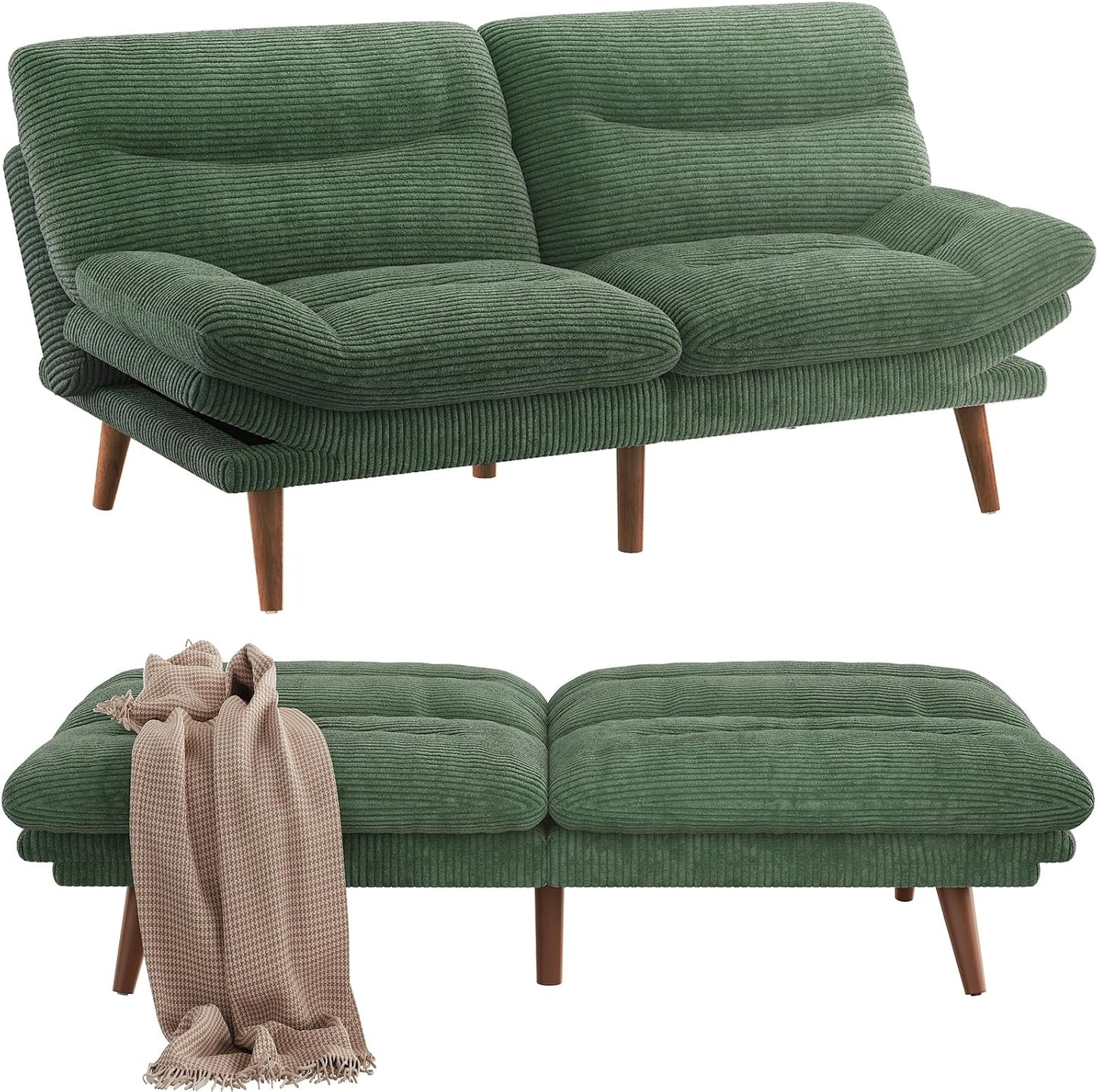 Convertible Futon Sofa Bed, 66 Inch Corduroy Futon Sofa Recliner Sofa Bed for Small Spaces, Playrooms or Offices