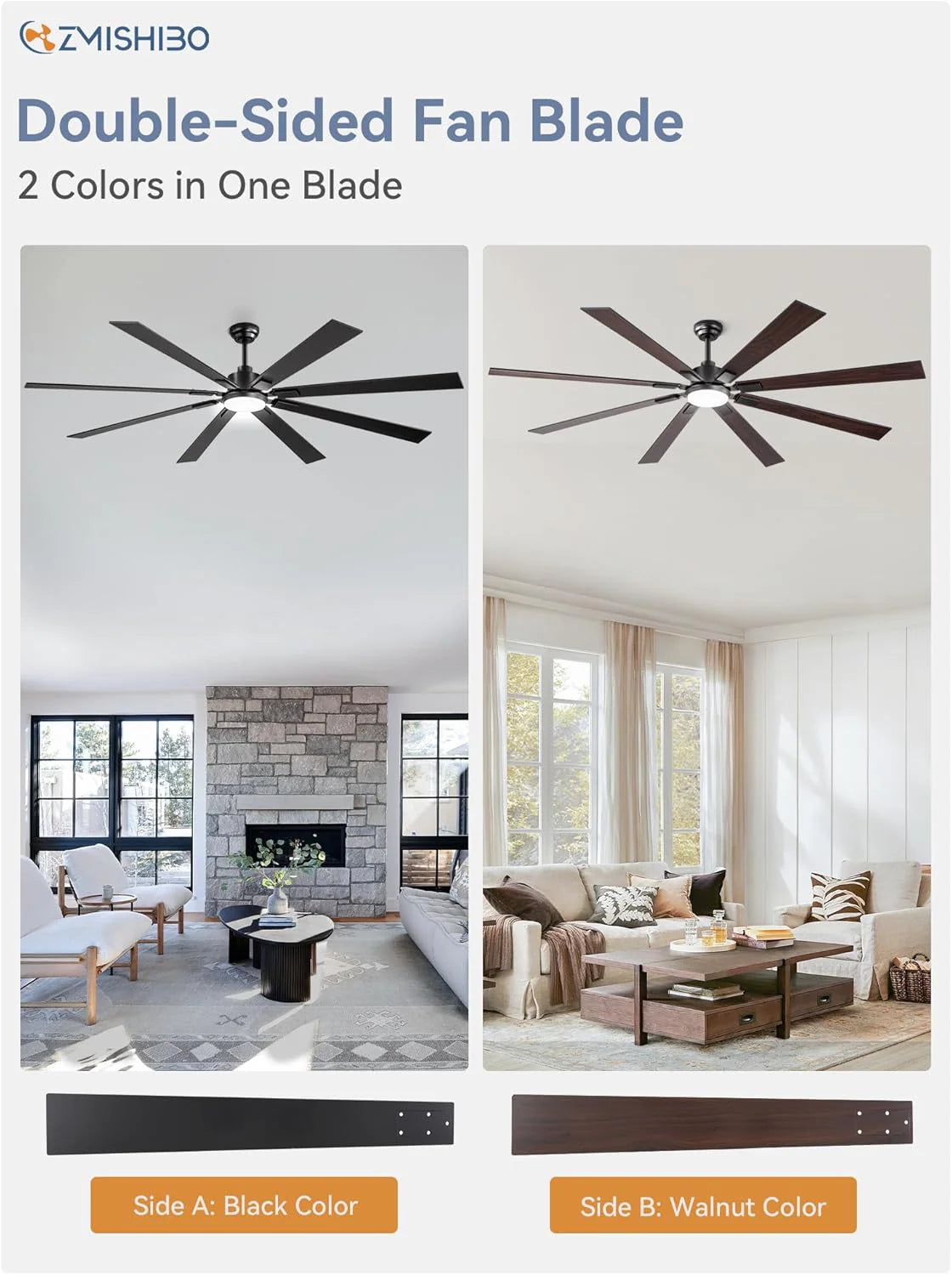 Zmishibo 72-inch large ceiling fan with lighting and remote indoor/outdoor