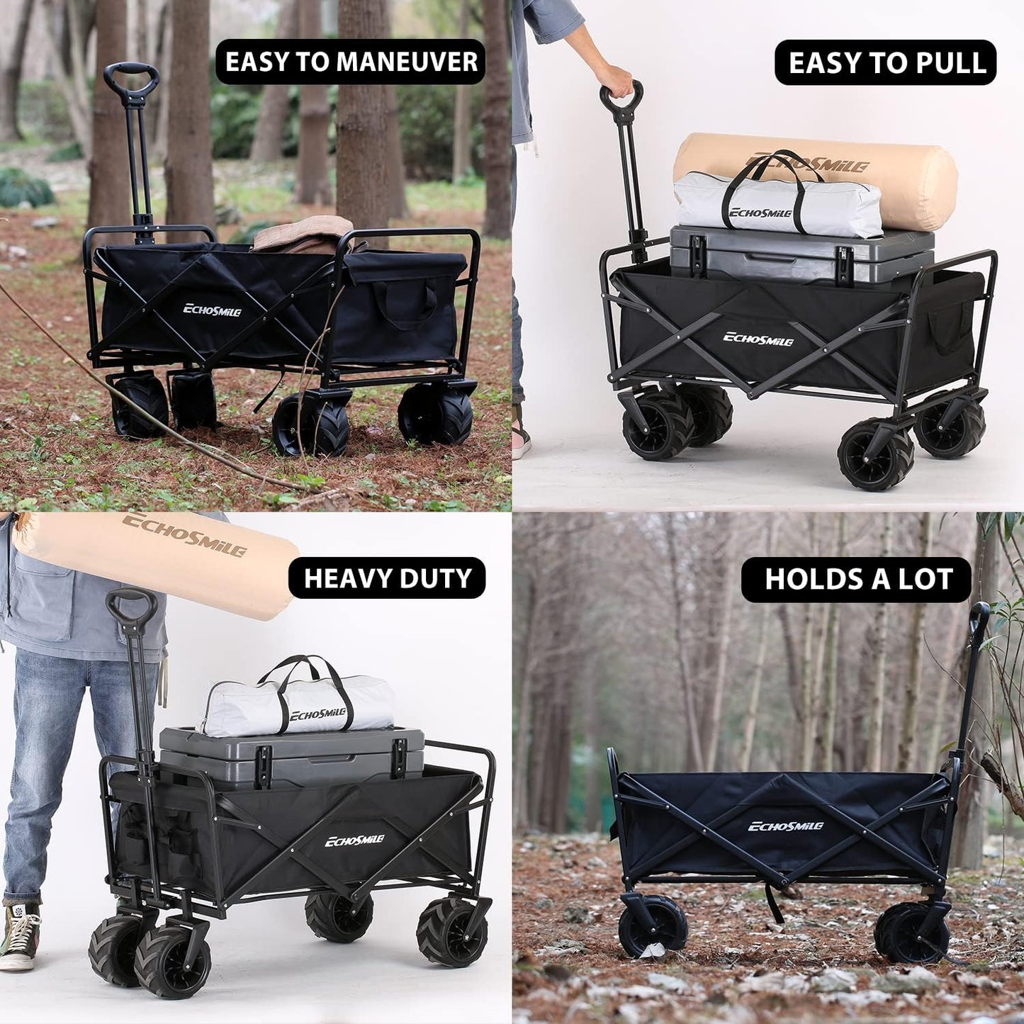 Heavy Duty 350 lb Capacity Foldable Caravan, Outdoor Folding Camping Caravan, Portable Grocery Cart, Adjustable Rolling Cart