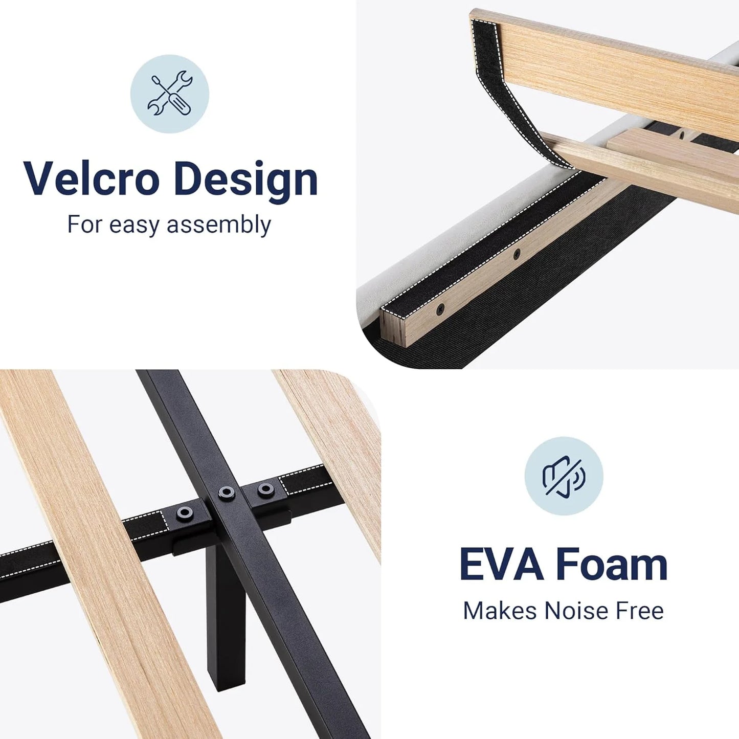 Allewie King size platform bed frame with velvet upholstered headboard and planks