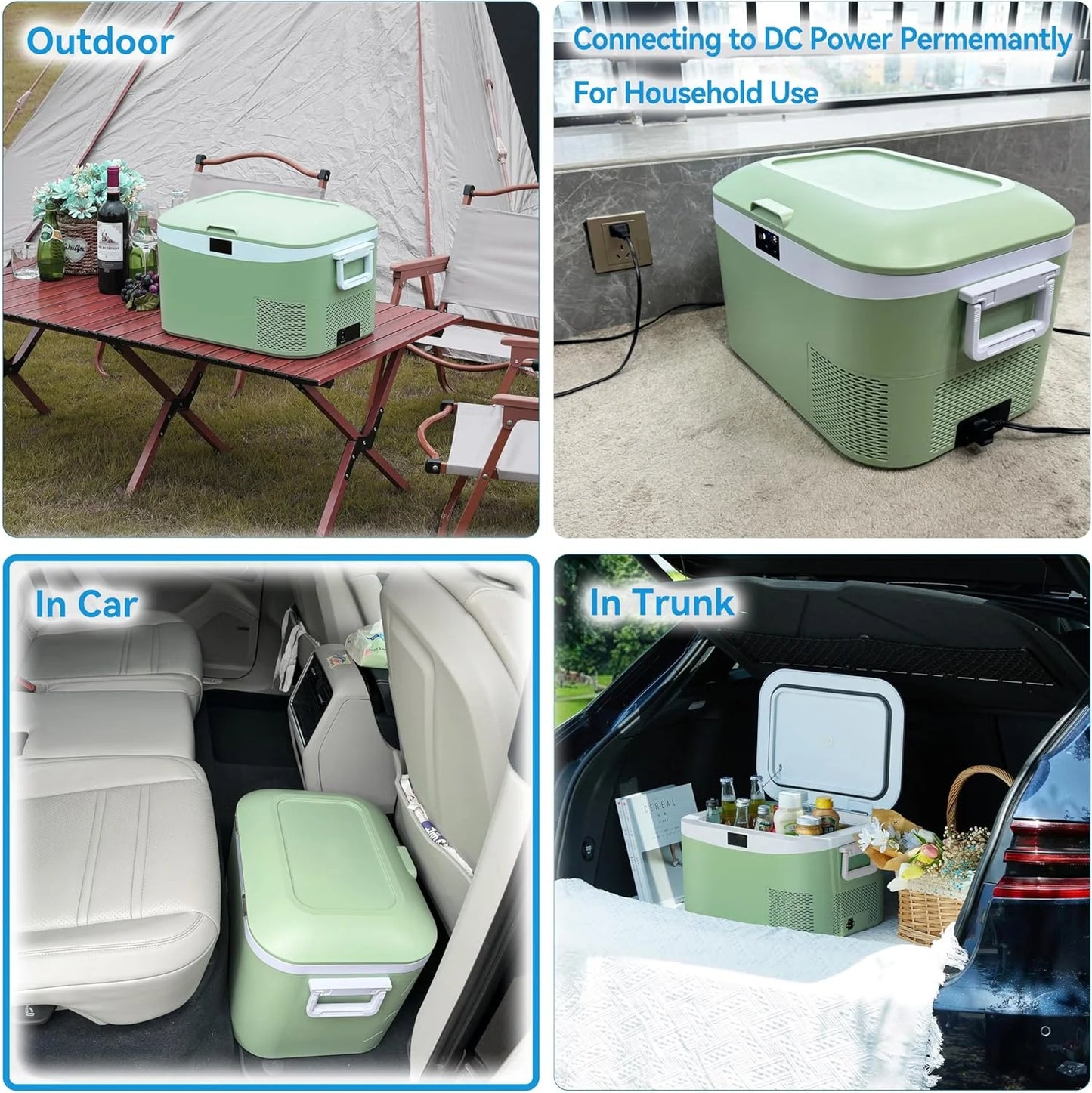 Car Fridge Portable 12 Volt Refrigerator 23 Quart (22 Liter) Freezer Compressor Cooler 12V/24V DC 110～240 V AC for Outdoor, Camping, Travel, Home Use -18℃~+15℃ (Green)