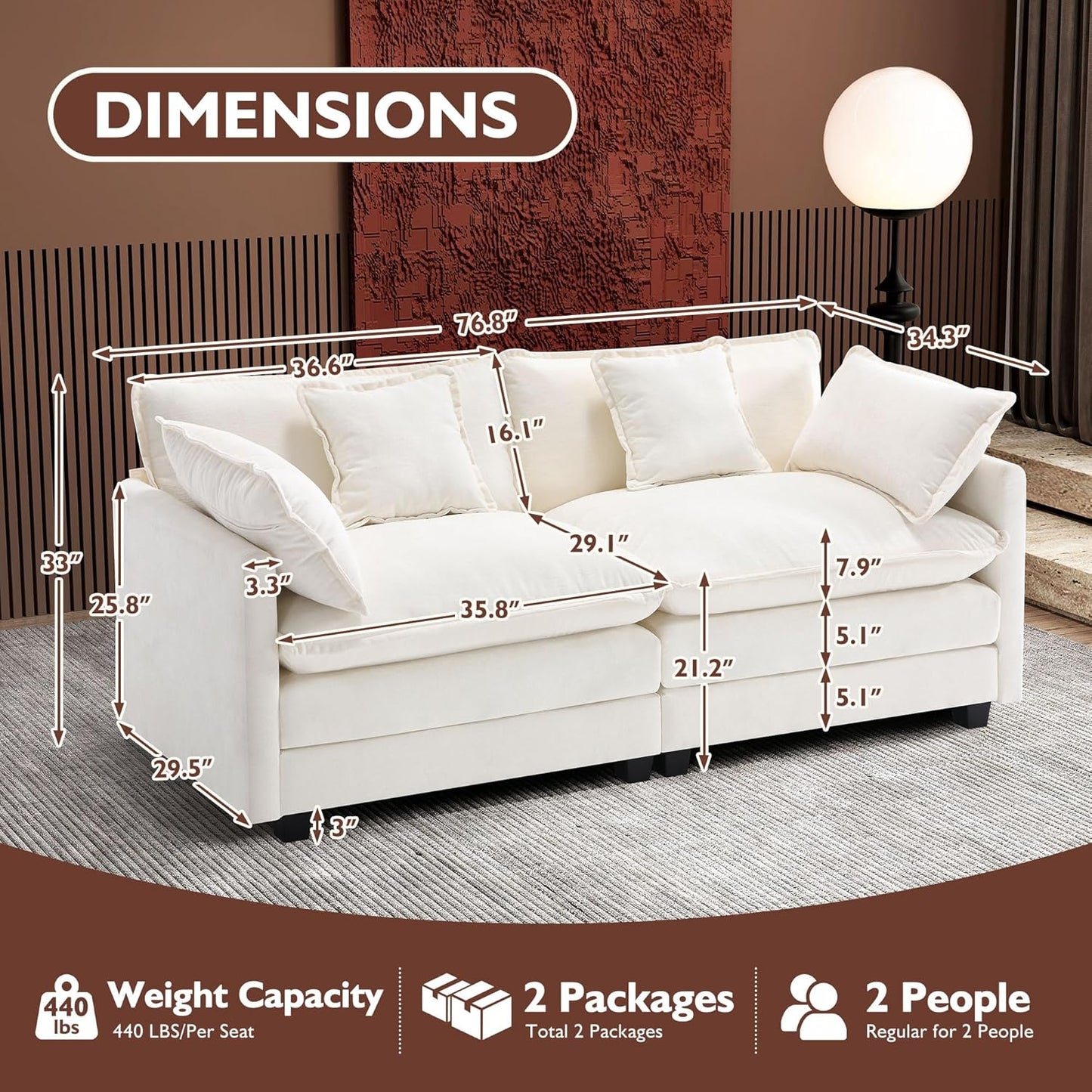 ihanherry 146-inch U-shaped modern sofa modular area cloud sofa