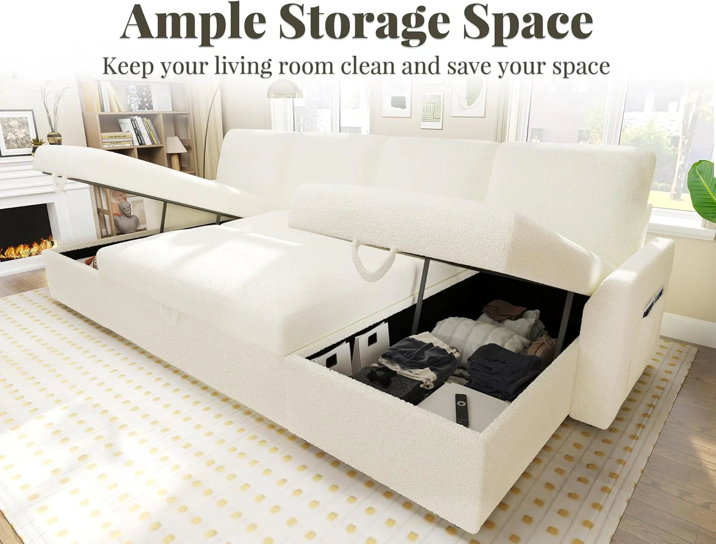 VanAcc Sofa Bed, Sleeper Sofa with Storage Chaise- 2 in 1 Pull Out Couch Living Room, Comfy Sleeper Couch