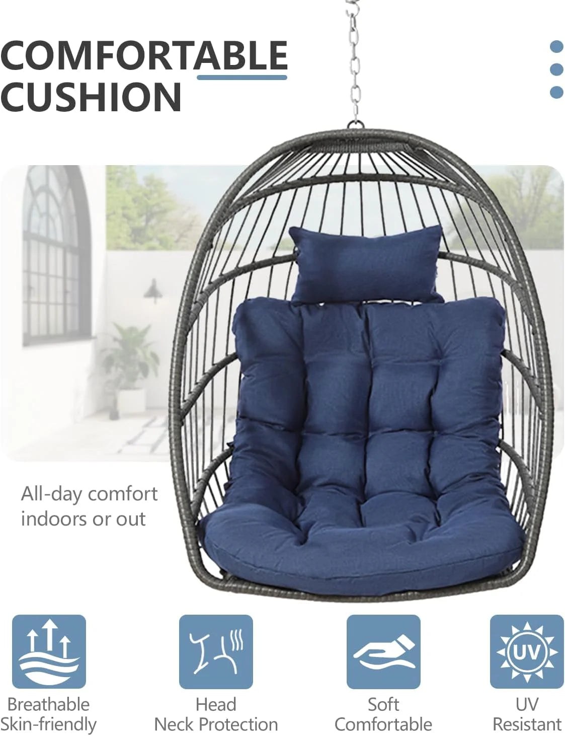 SWITTE Egg Chair Outdoor with Stand, Indoor Wicker Hanging Egg Swing Chair with Cushion, 350lbs Capacity for Patio, Bedroom