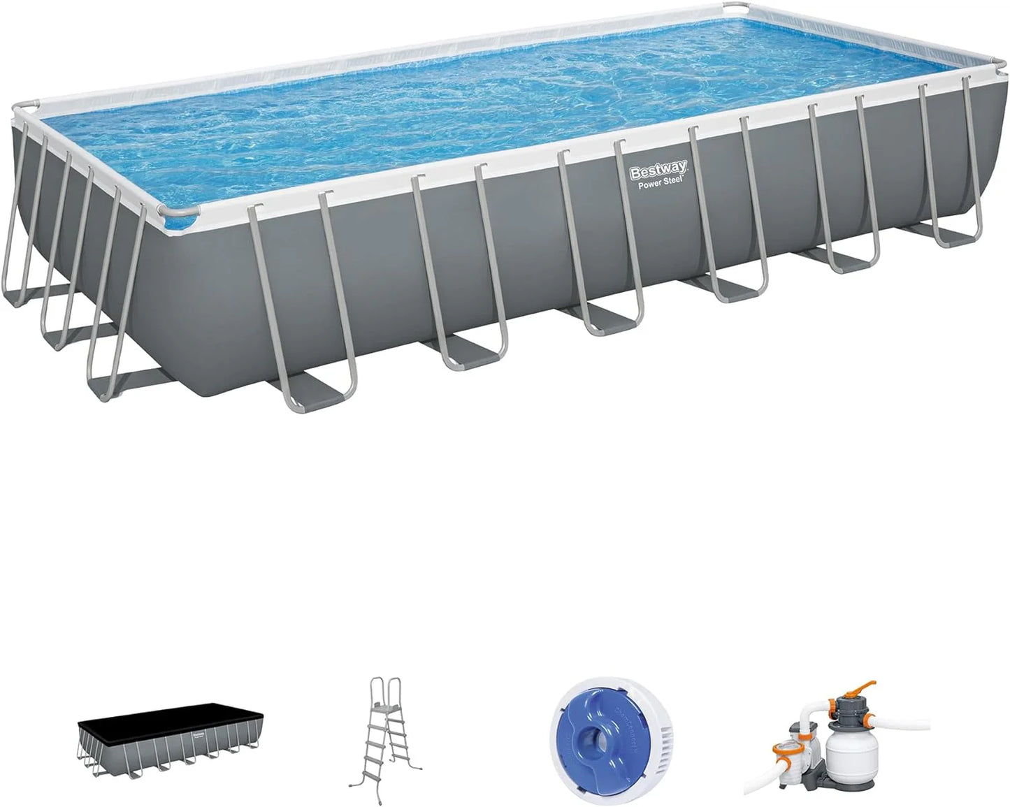 Power Steel 14' x 8'2" x 39.5" Oval Above Ground Pool Set | Includes 530gal Filter Pump, Ladder, ChemConnect Dispener