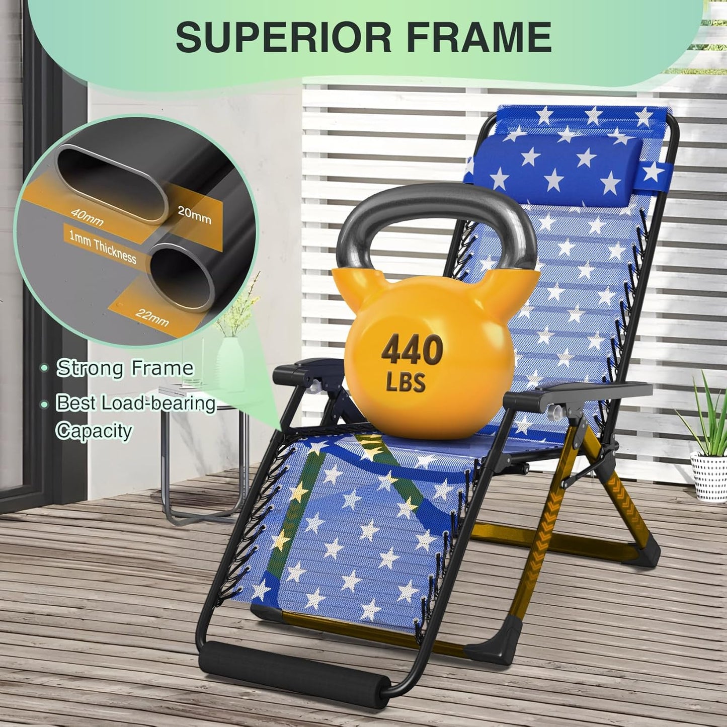 Indoor and outdoor patio chair folding lounge chair zero gravity chair with removable cushion camping lounge chair