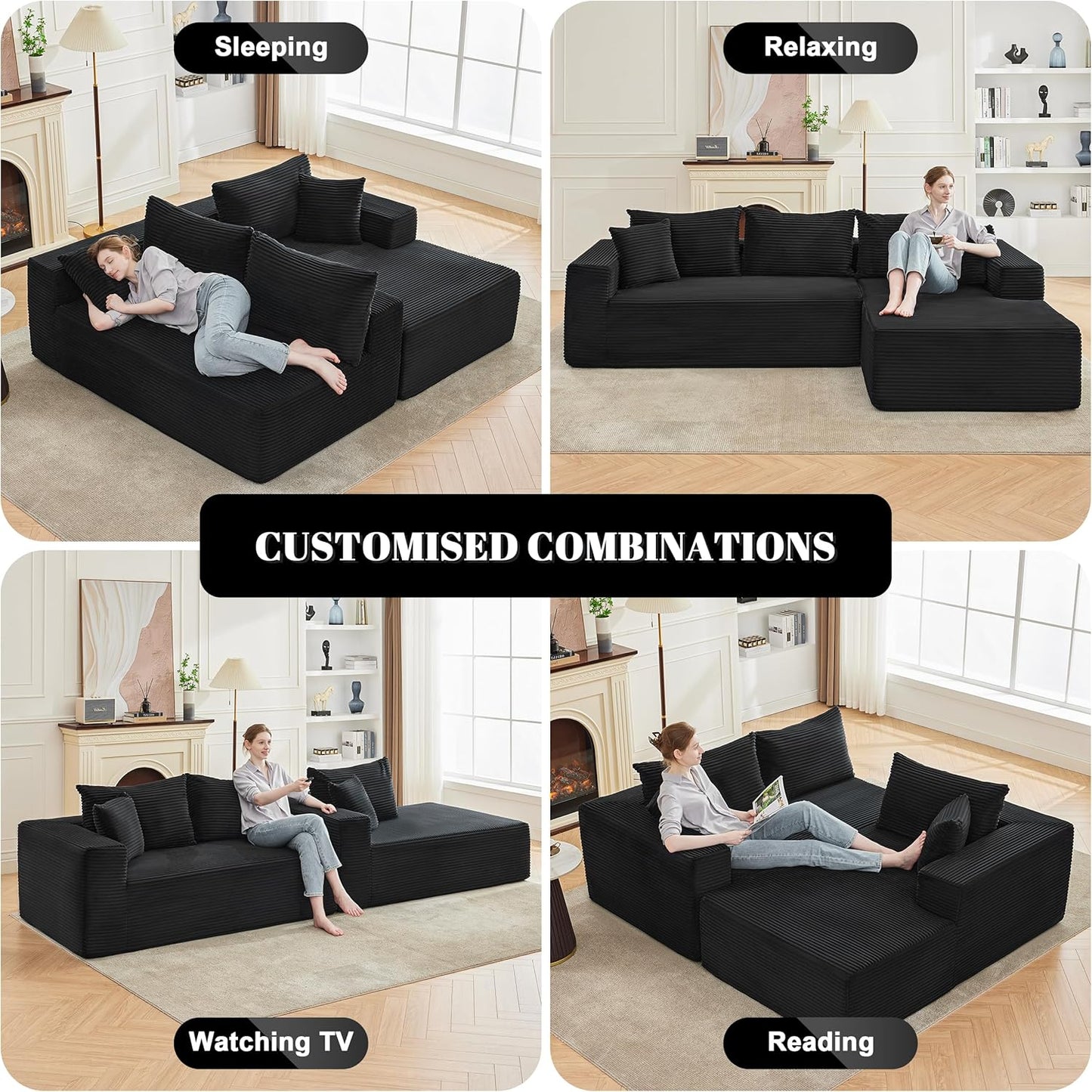 110-inch cloud sofa, boneless sofa in the living room, modular sofa with deep seats