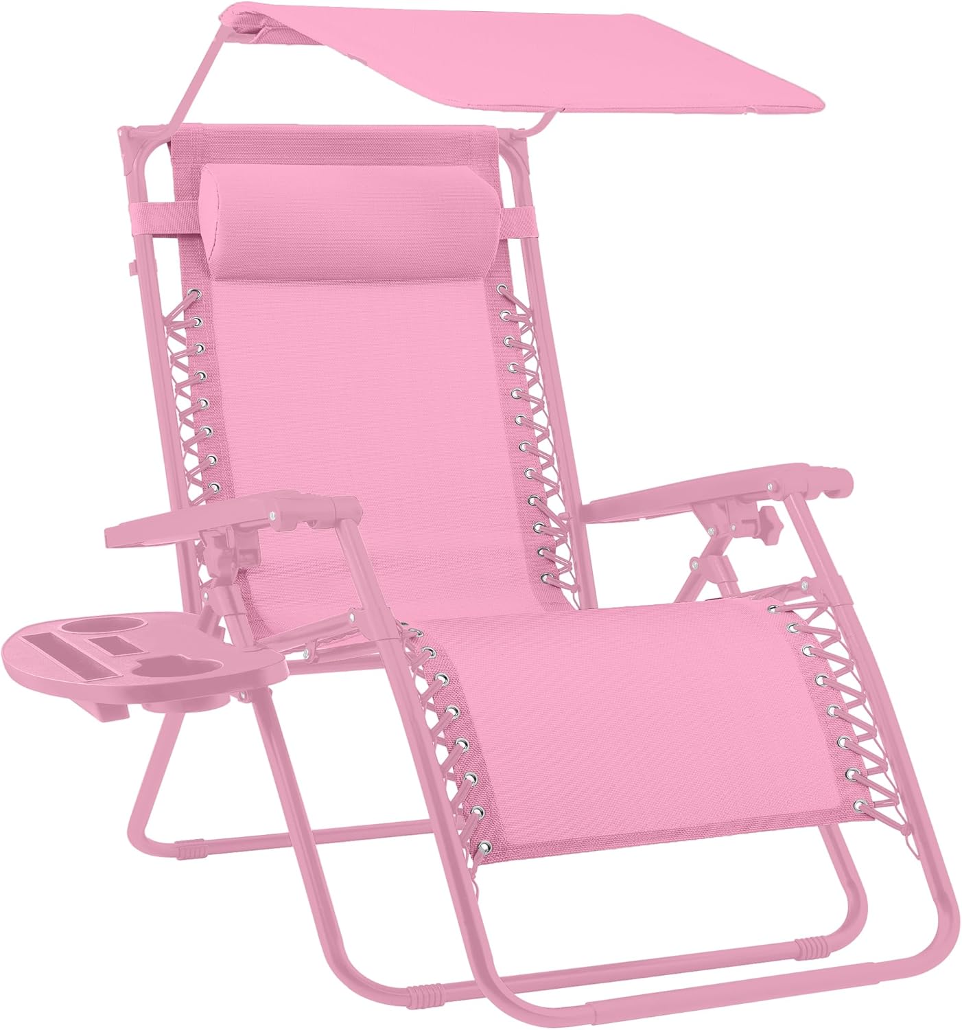 Best Choice Products Folding Zero Gravity Outdoor Recliner Patio Lounge Chair w/Adjustable Canopy Shade, Headrest, Side Accessory Tray, Textilene Mesh - Peacock Blue