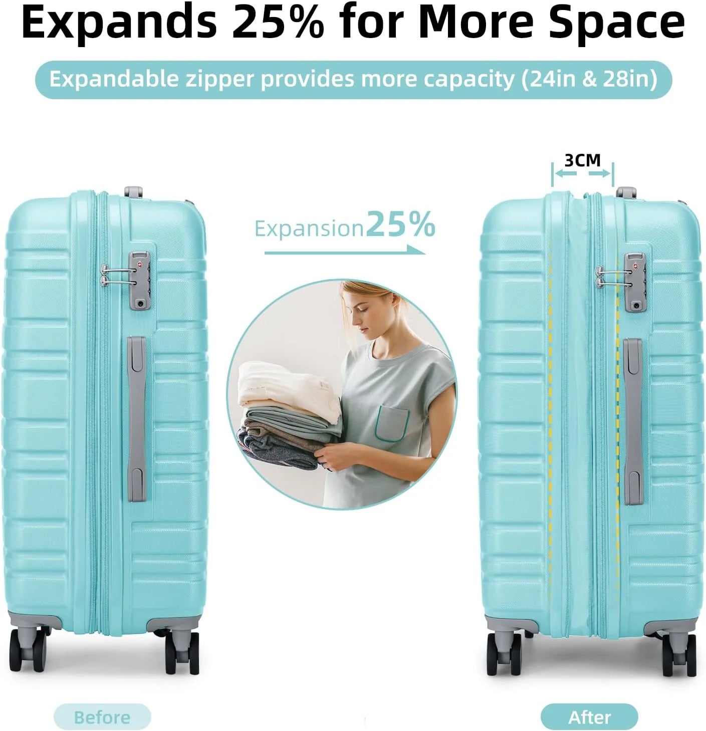 6-piece luggage set, expandable hardshell suitcase set with spinner wheels, lightweight rolling luggage set