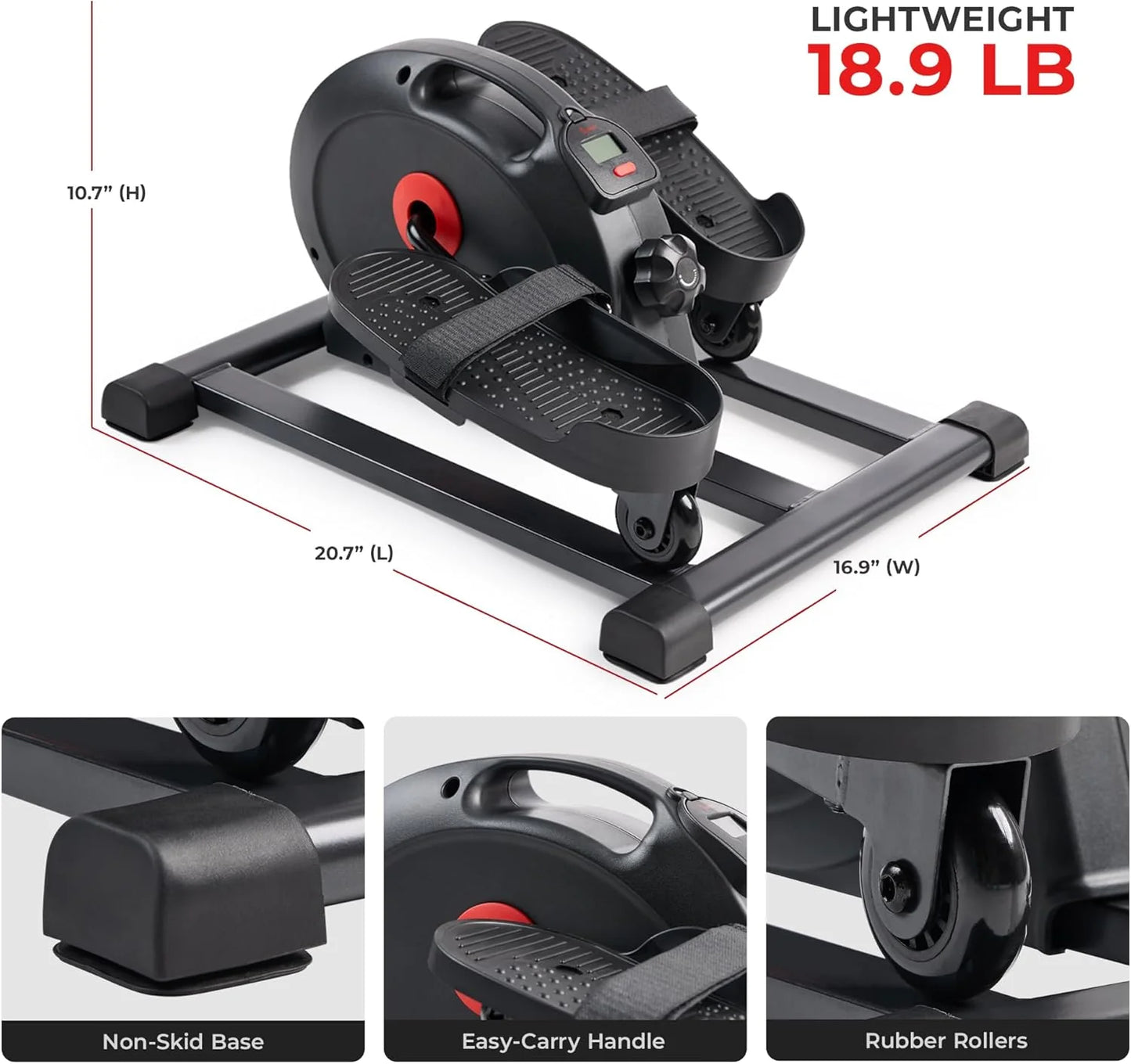 Sunny Health & Fitness Smart Mini Elliptical Trainer, Indoor Under-Desk Pedal Exerciser for Seniors’ Mobility & Cardio Workout, Free SunnyFit App Bluetooth Link, Optional Motorized w/Remote Control