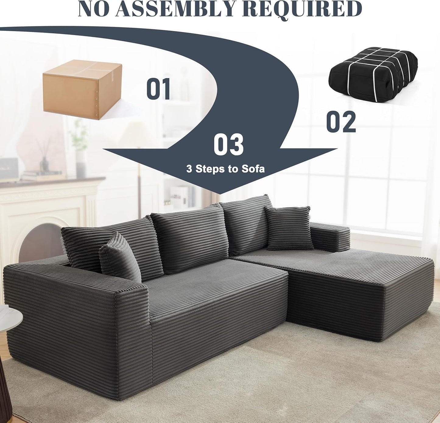 110-inch cloud sofa, boneless sofa in the living room, modular sofa with deep seats