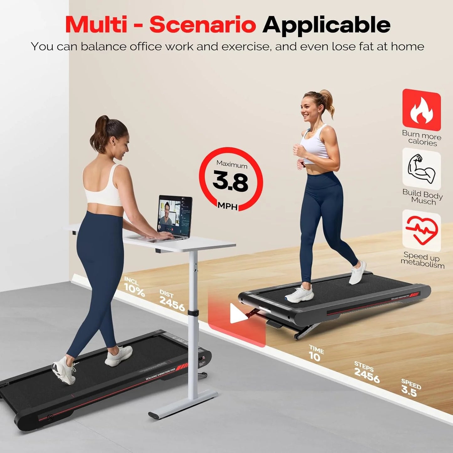 Sperax Walking Vibration Pad with APP, 3 in 1 Under Desk Treadmill, 2.5HP Low Noise Walking Treadmill Pad with Remote Control,Portable Treadmills for Home Office