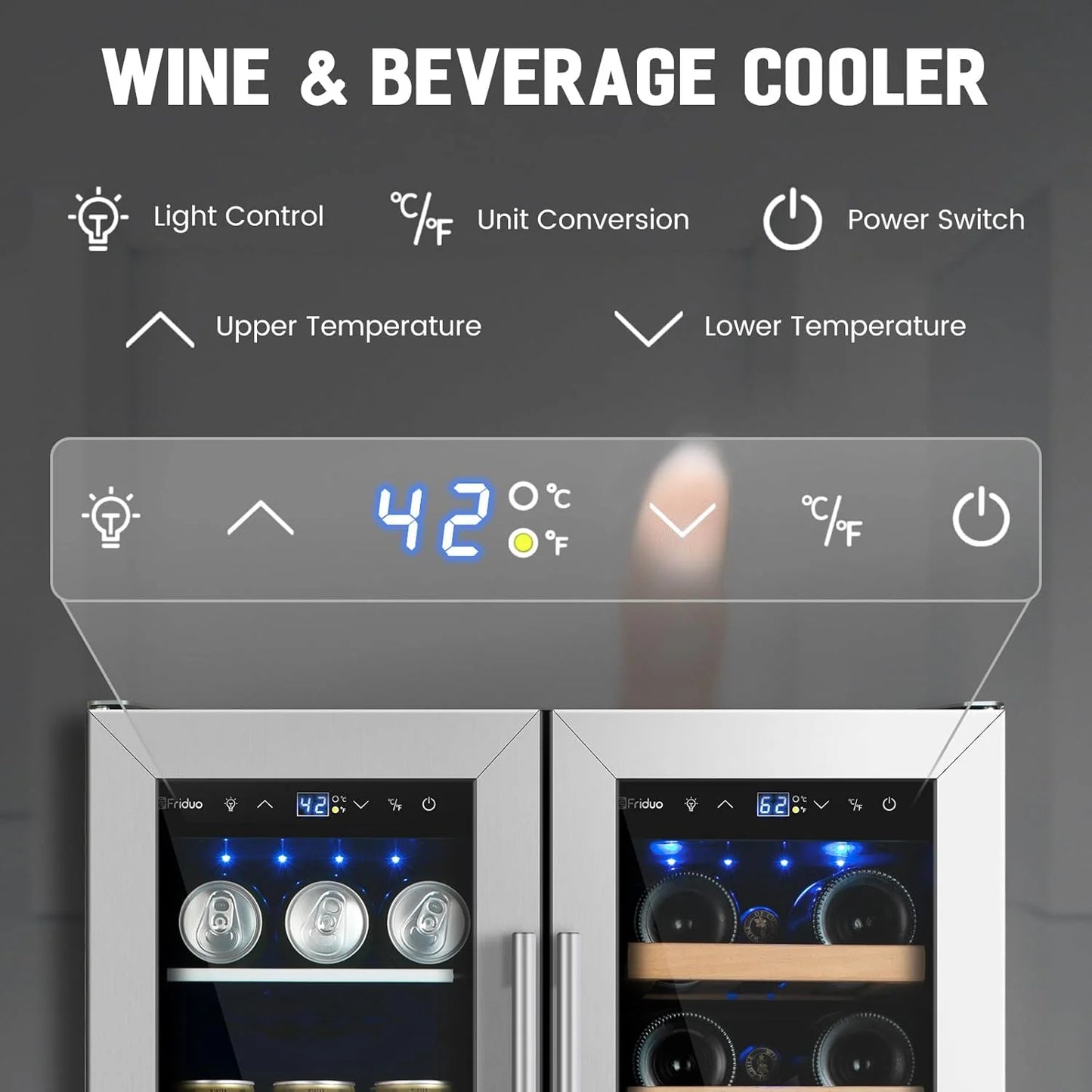 24 inch Dual Zone Beverage Refrigerator, 30 Bottles & 82 Cans Wine Fridge Built-in or Freestanding with Glass Door, Wine and Beverage Refrigerator Cooler for Kitchen Home Bar