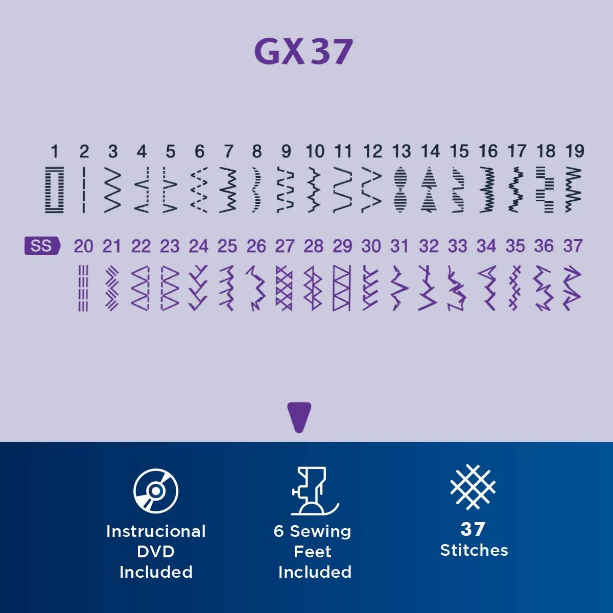 Sewing Machine, GX37, 37 Built-in Stitches, 6 Included Sewing Feet